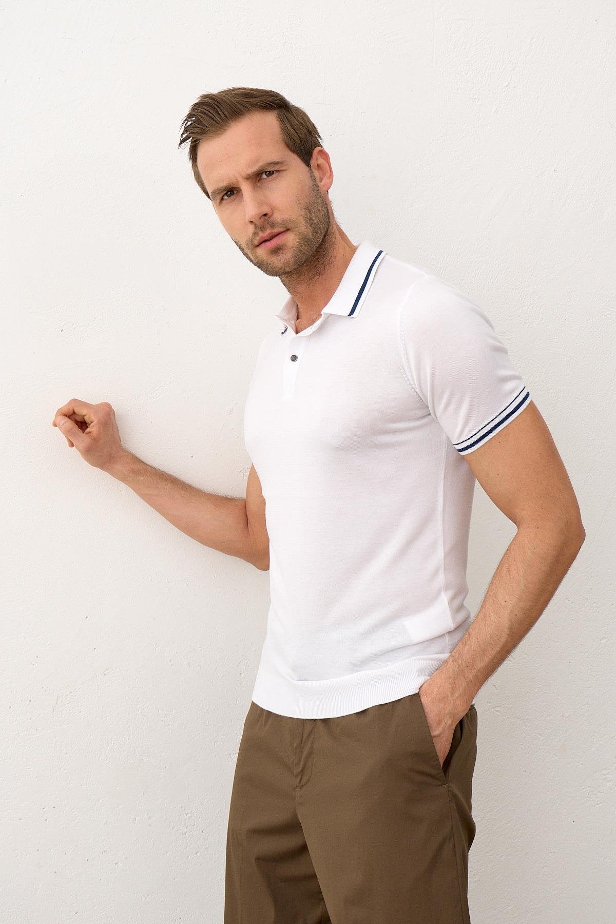 Men's Striped Slim-Fit Fine Knitwear Summer T-Shirt 5005