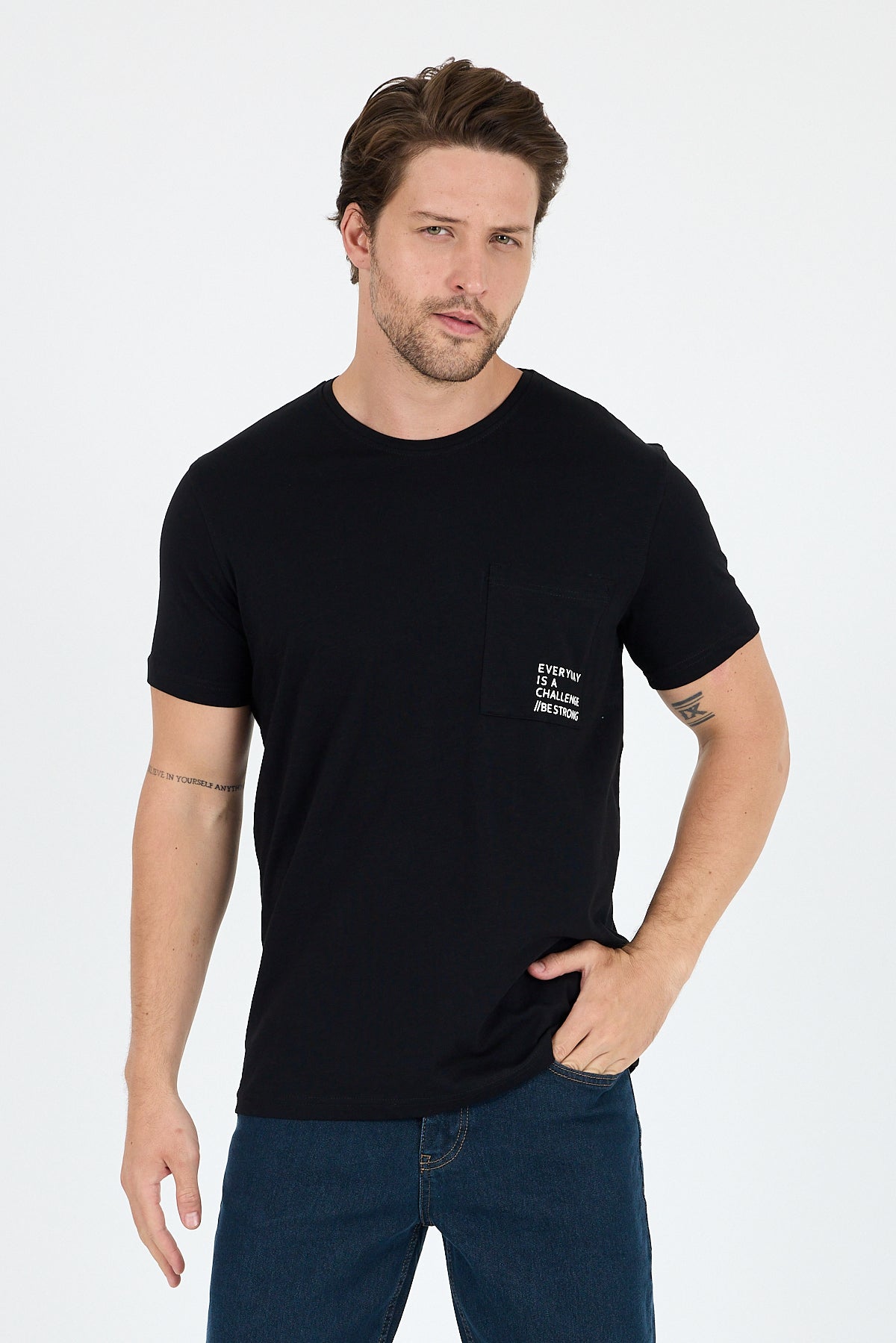 Regular Fit Pamuk Bisiklet Yaka Penye Erkek Tişört 0068