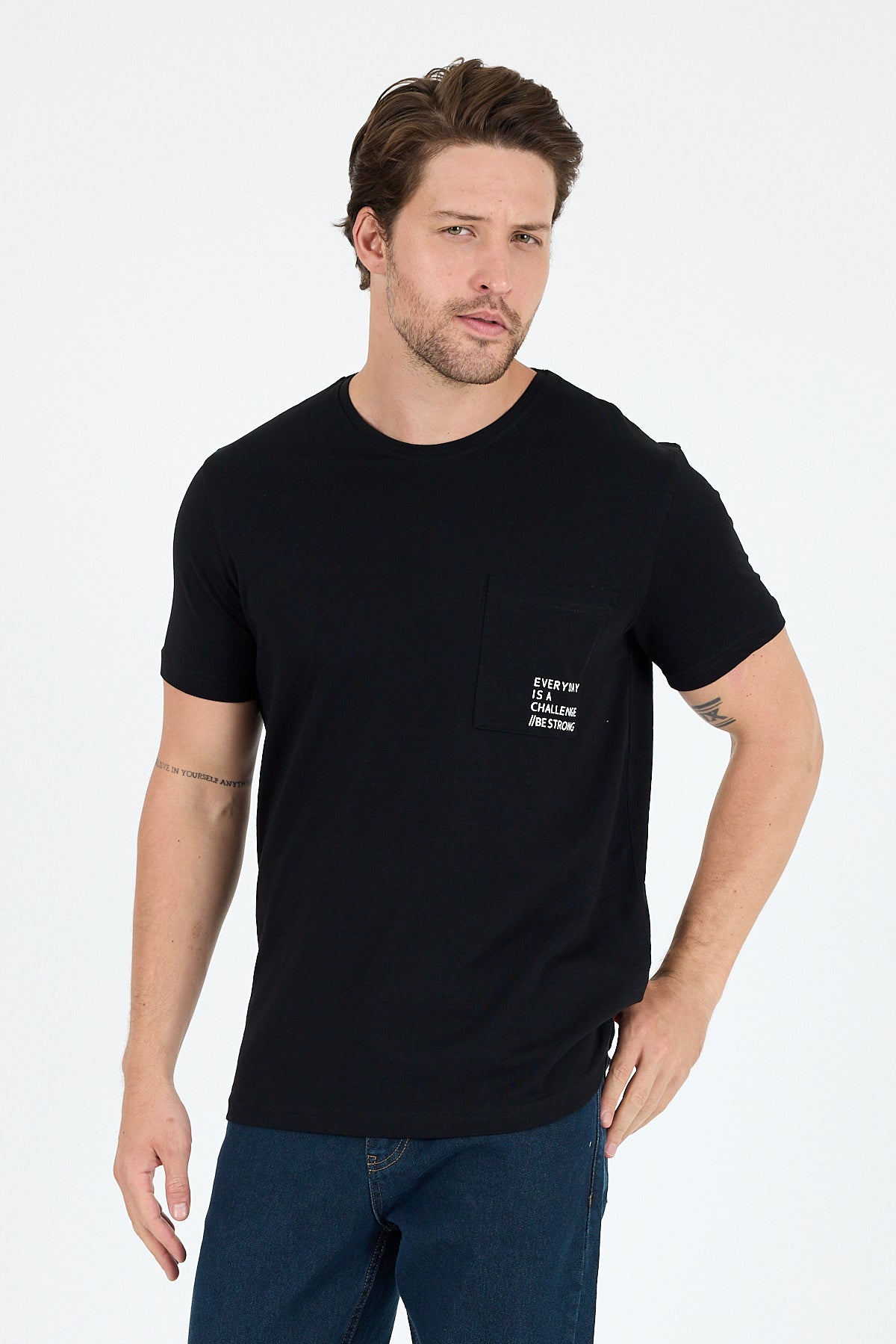 Regular Fit Pamuk Bisiklet Yaka Penye Erkek Tişört 0068