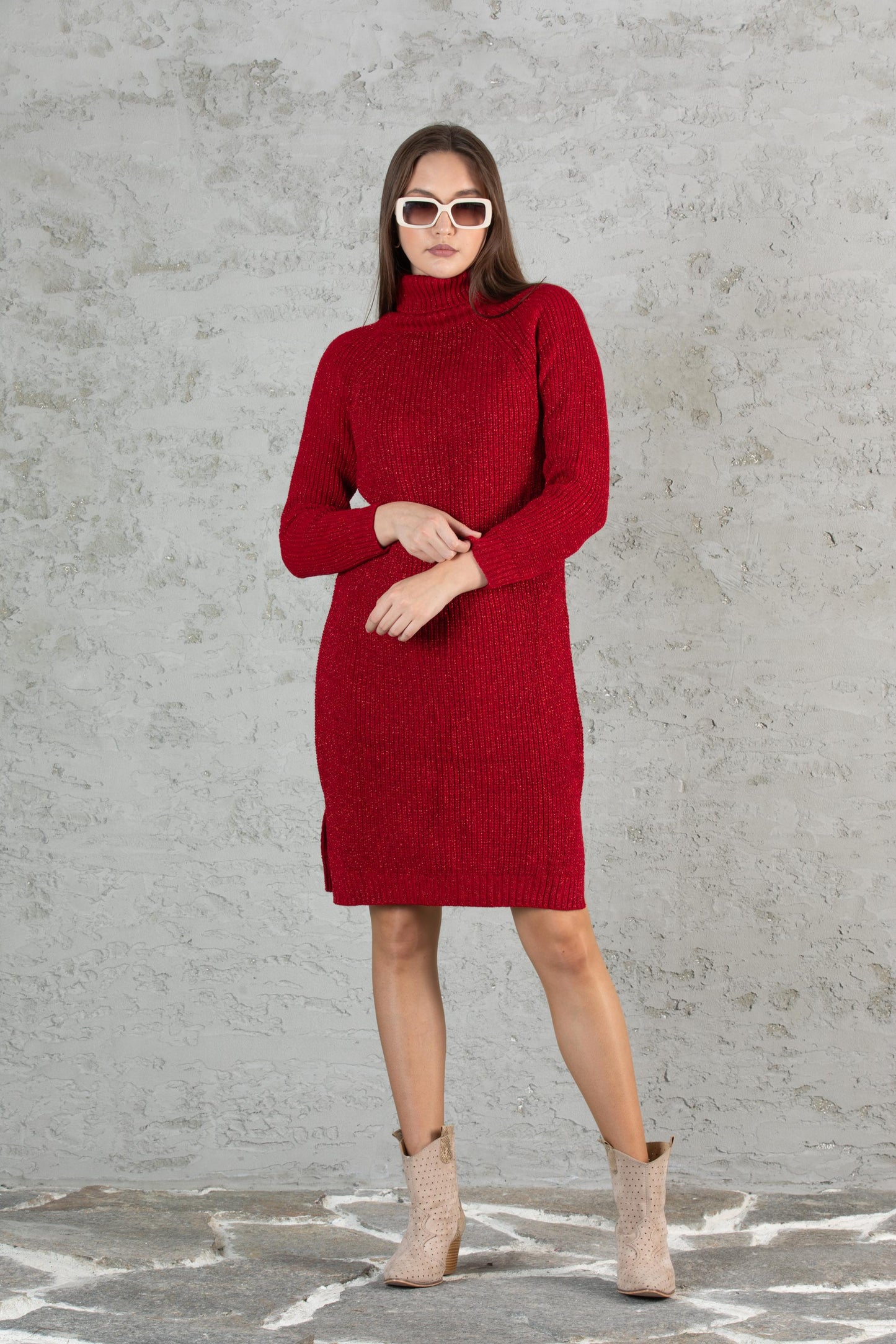 Kadın Balıkçı Yaka Sim Garnili Triko Tunik 055