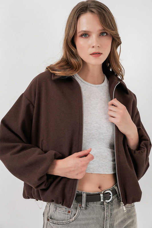 Kadın Büzgülü Oversize Kaşe Ceket 0728