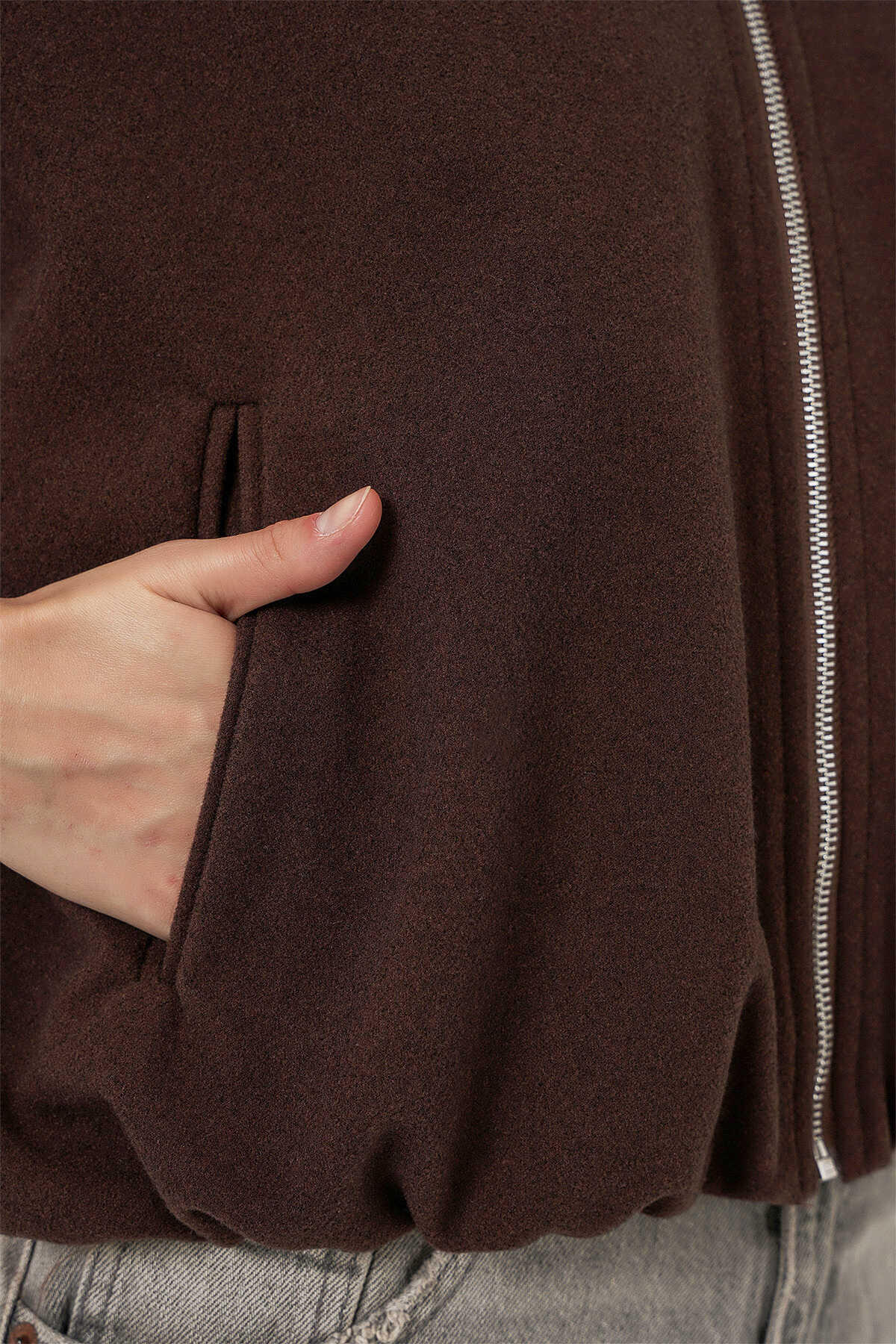 Kadın Büzgülü Oversize Kaşe Ceket 0728