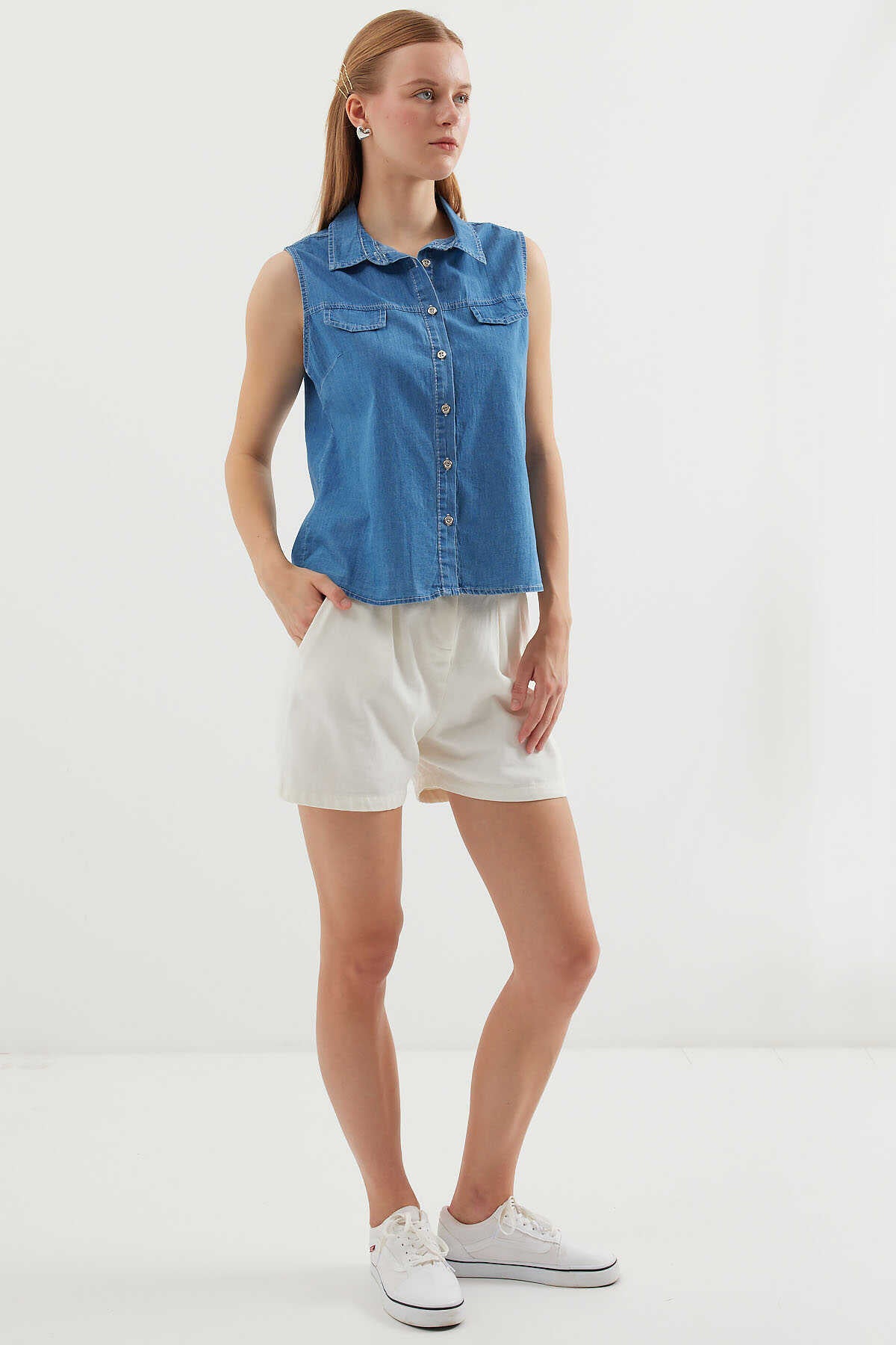 Women's Denim Sleeveless Shirt 0257