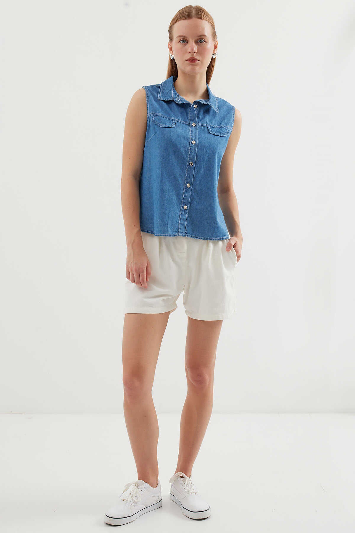 Women's Denim Sleeveless Shirt 0257