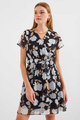 Women's 2502 Short Sleeve Patterned Chiffon Dress