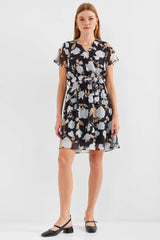 Women's 2502 Short Sleeve Patterned Chiffon Dress