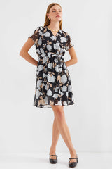 Women's 2502 Short Sleeve Patterned Chiffon Dress