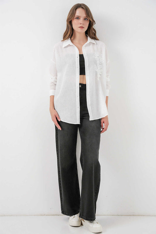 Kadın Nakışlı Oversize Gömlek 20338