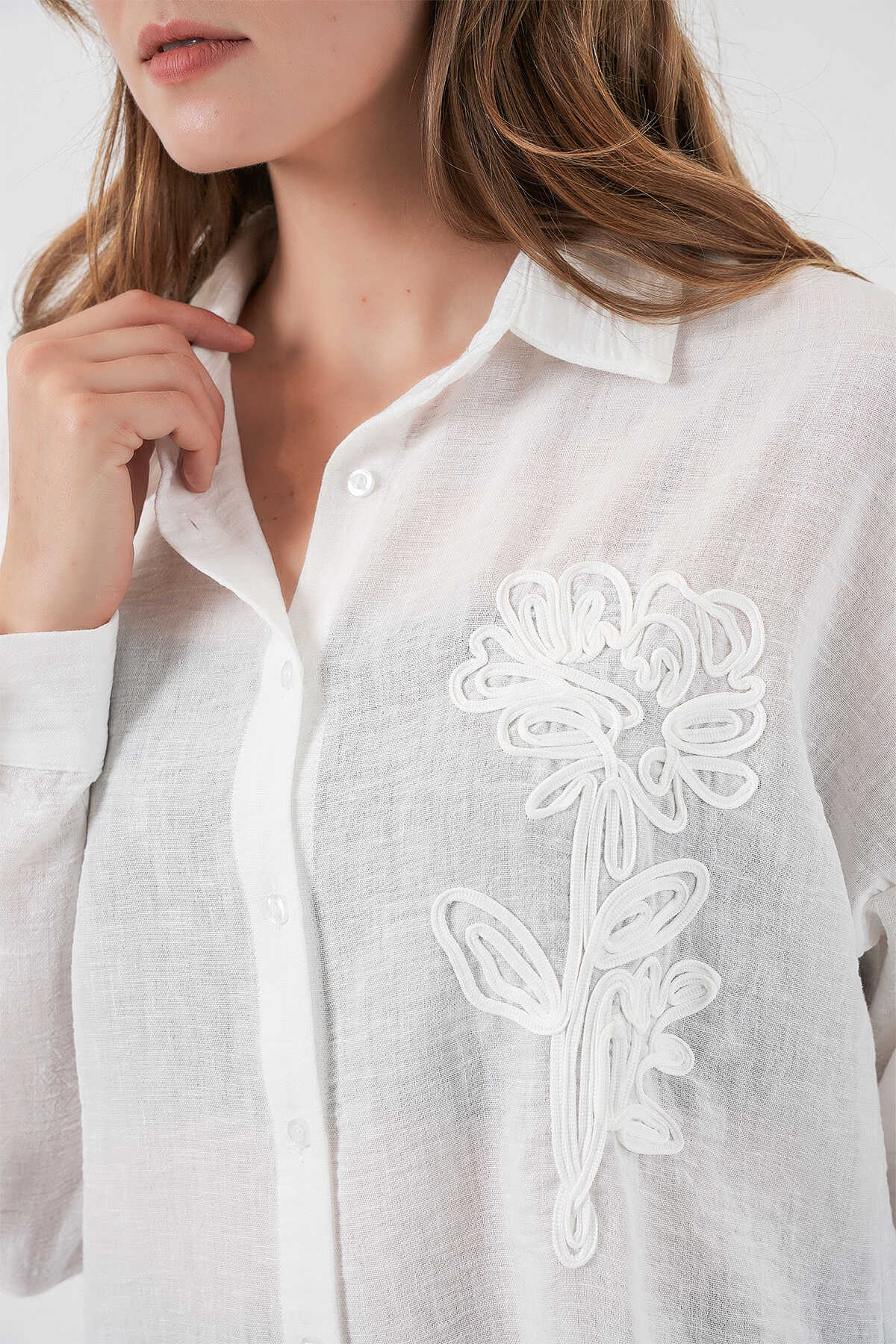 Kadın Nakışlı Oversize Gömlek 20338