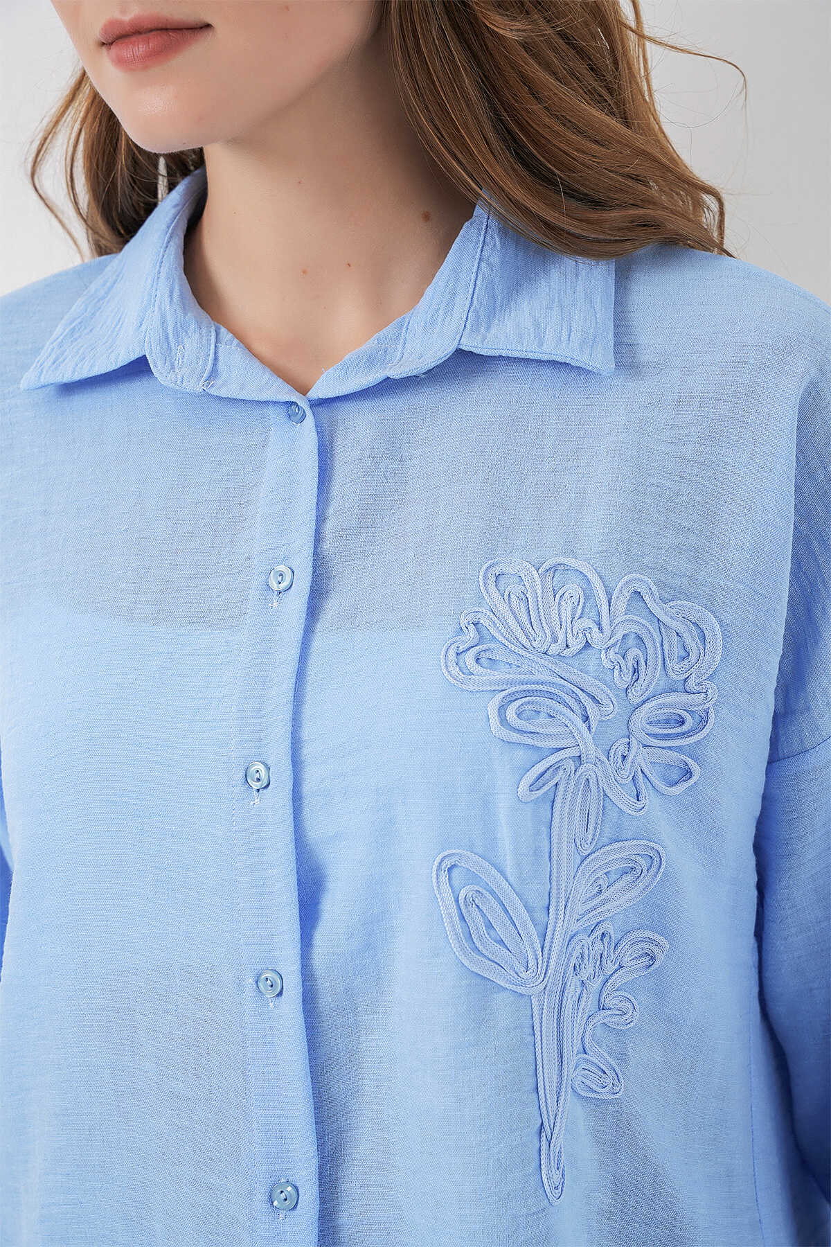 Kadın Nakışlı Oversize Gömlek 20338