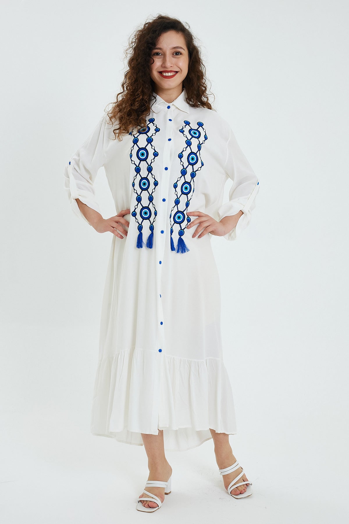 Women's Buttoned Embroidered Dress 946