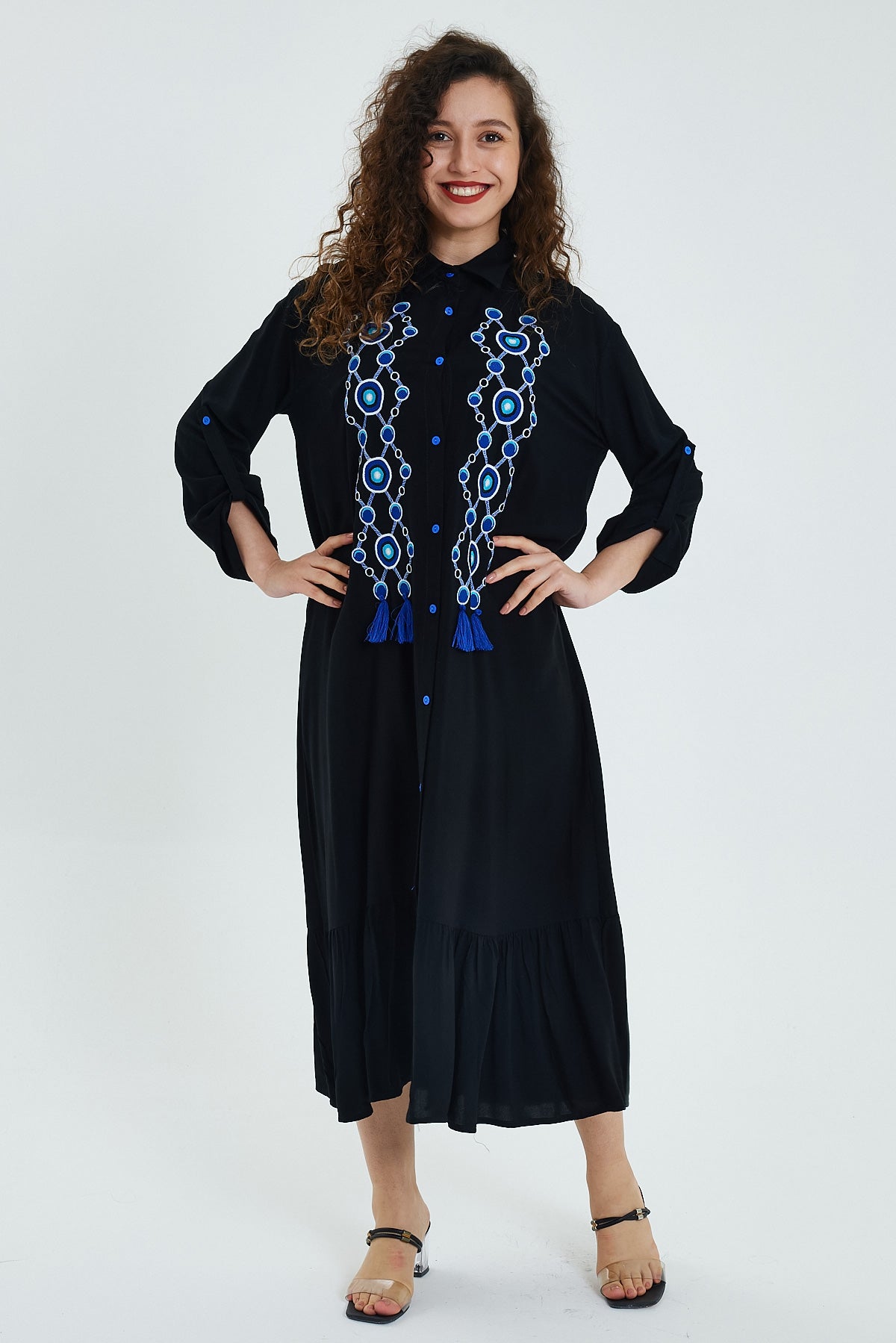 Women's Buttoned Embroidered Dress 946