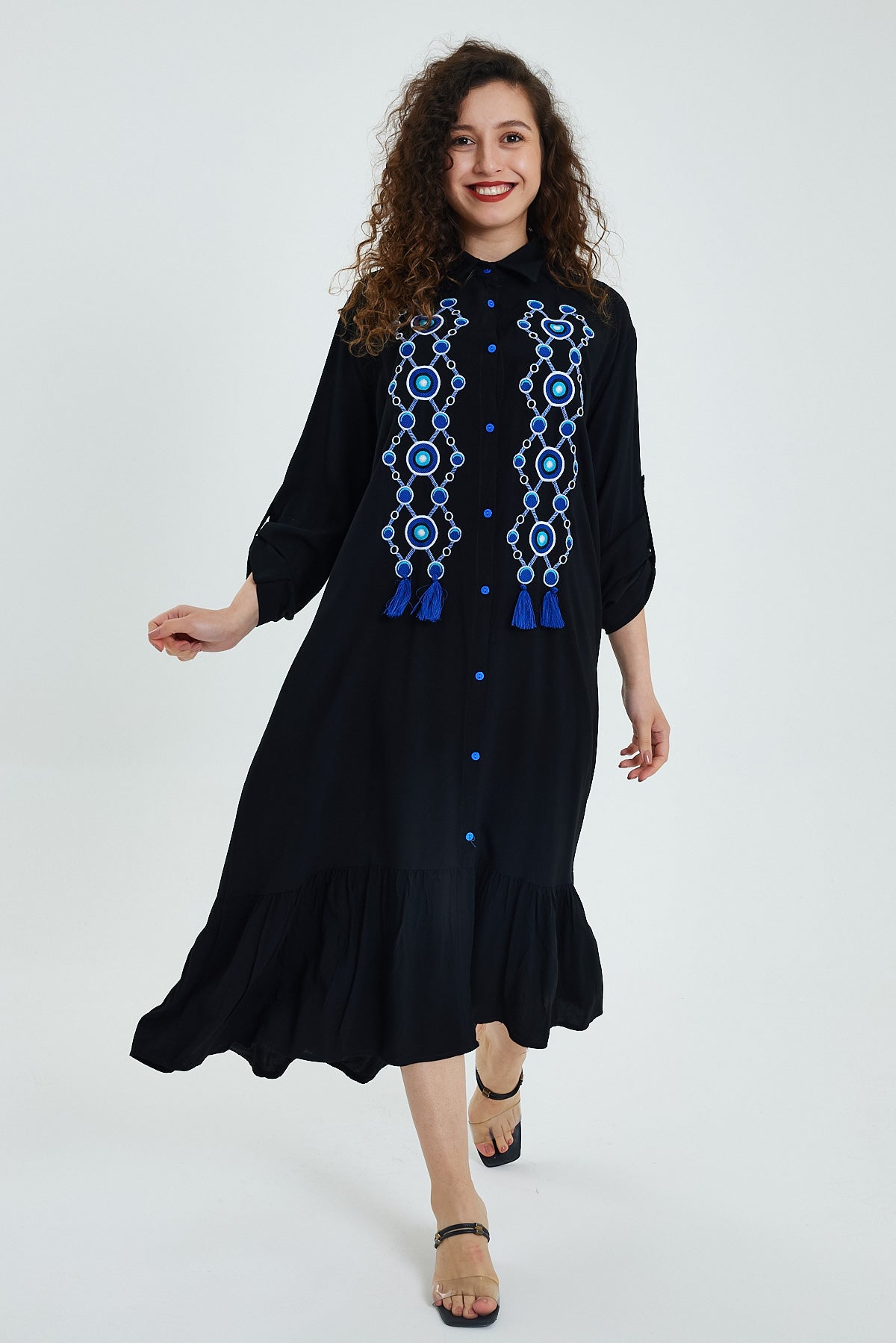 Women's Buttoned Embroidered Dress 946