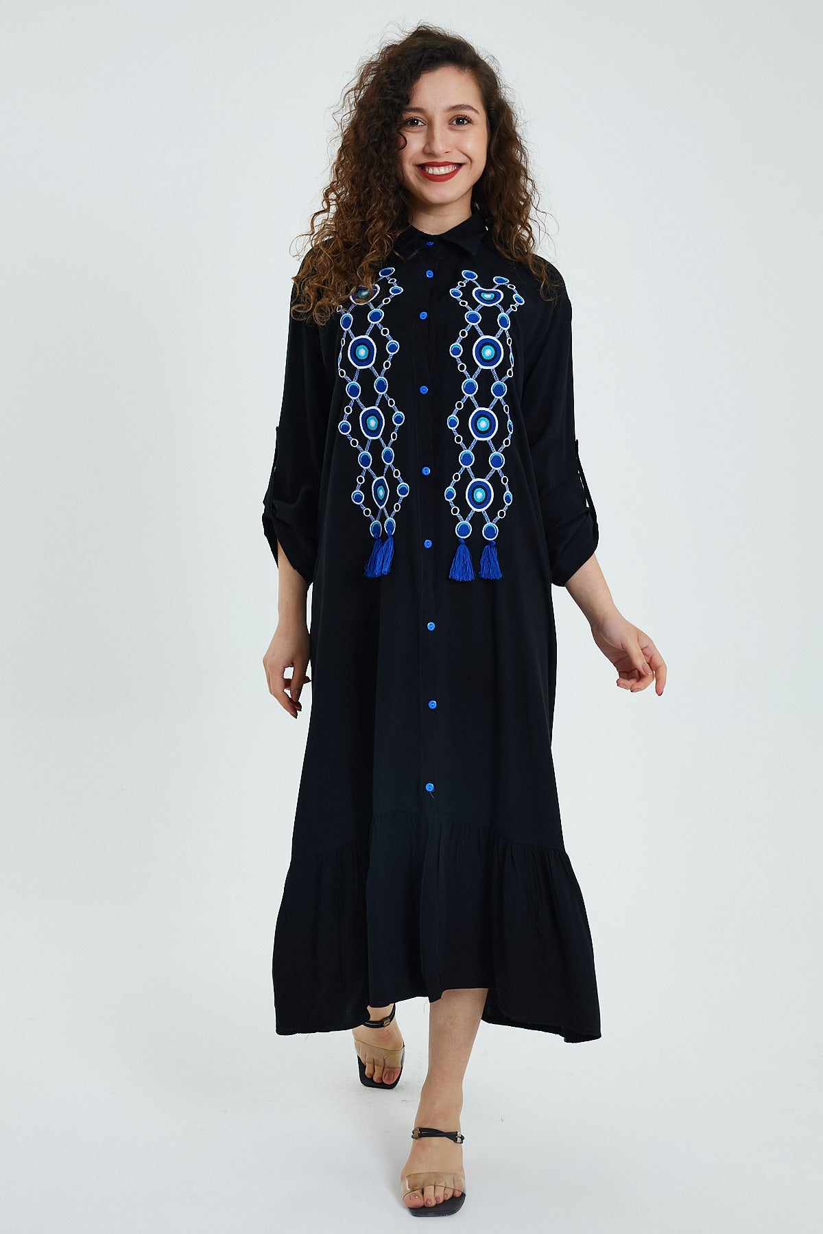 Women's Buttoned Embroidered Dress 946