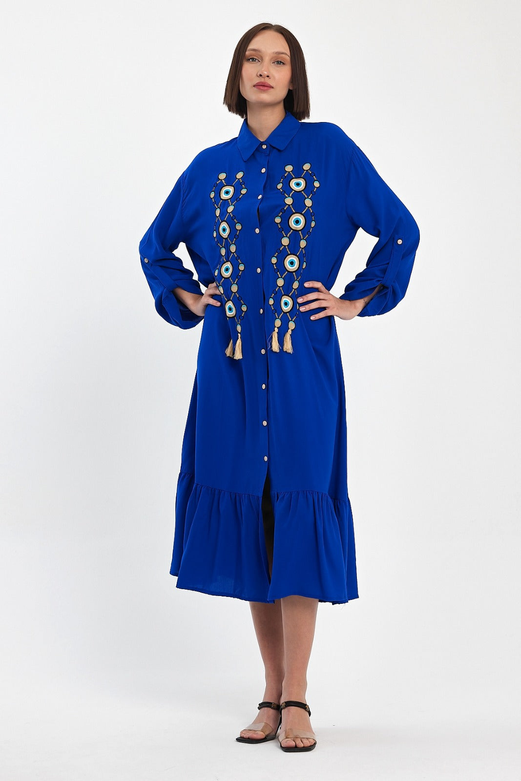 Women's Buttoned Embroidered Dress 946