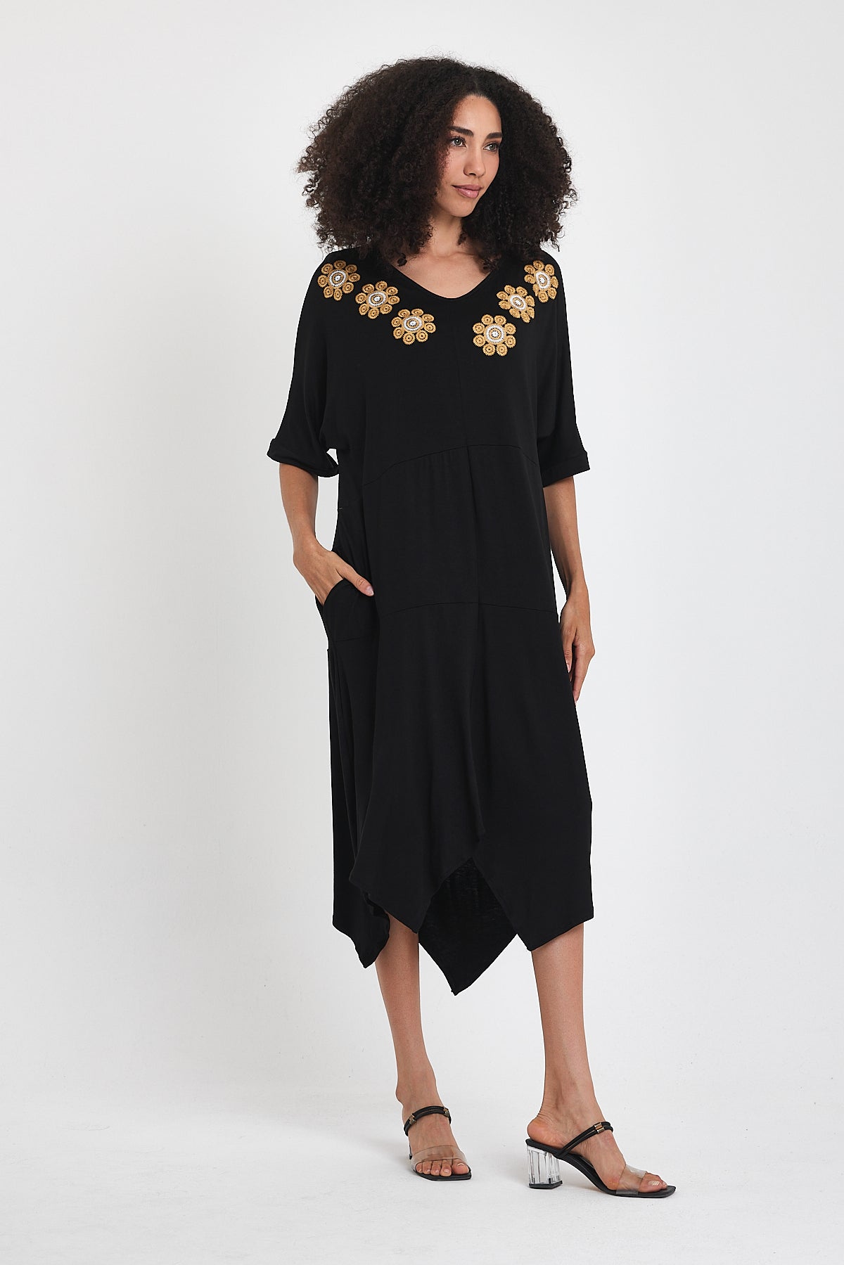 Embroidered Front Women's Jersey Dress 1064