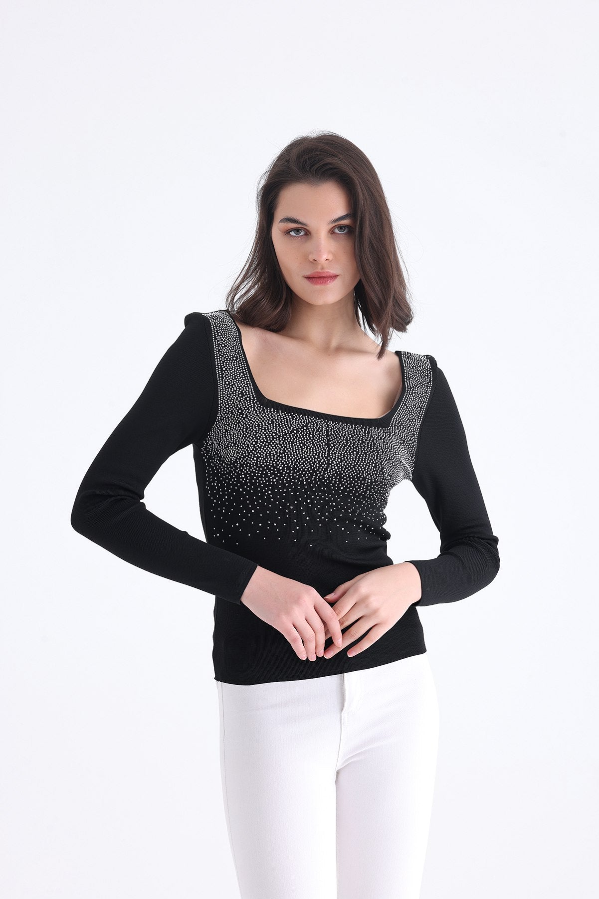 Women's Stone Embellished Knit Bodysuit 2598