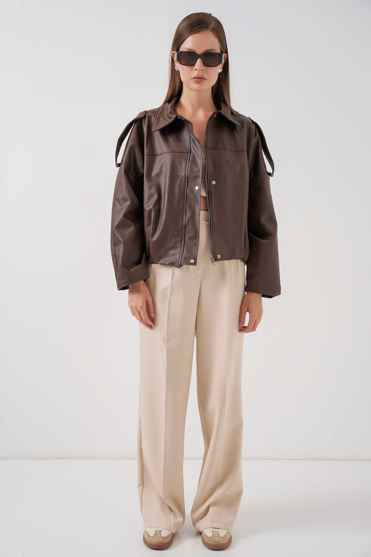 Kadın Oversize Deri Ceket 1055