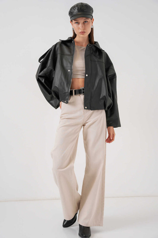 Kadın Oversize Deri Ceket 1055