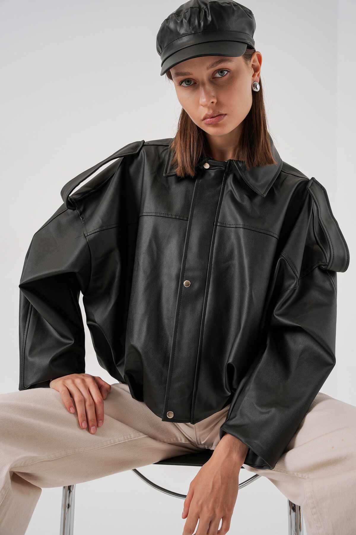 Kadın Oversize Deri Ceket 1055