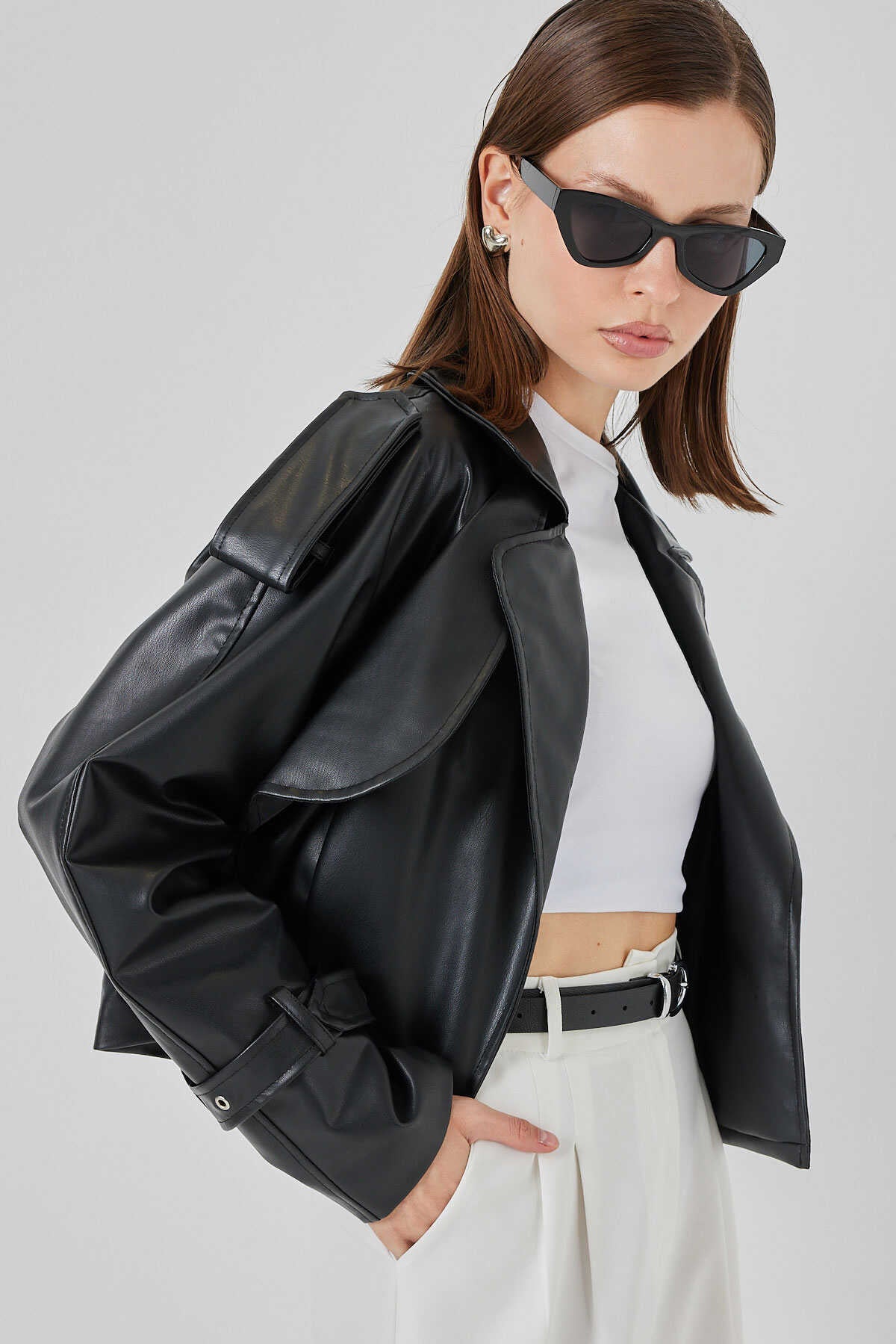 Kadın Oversize Deri  Mont 1047