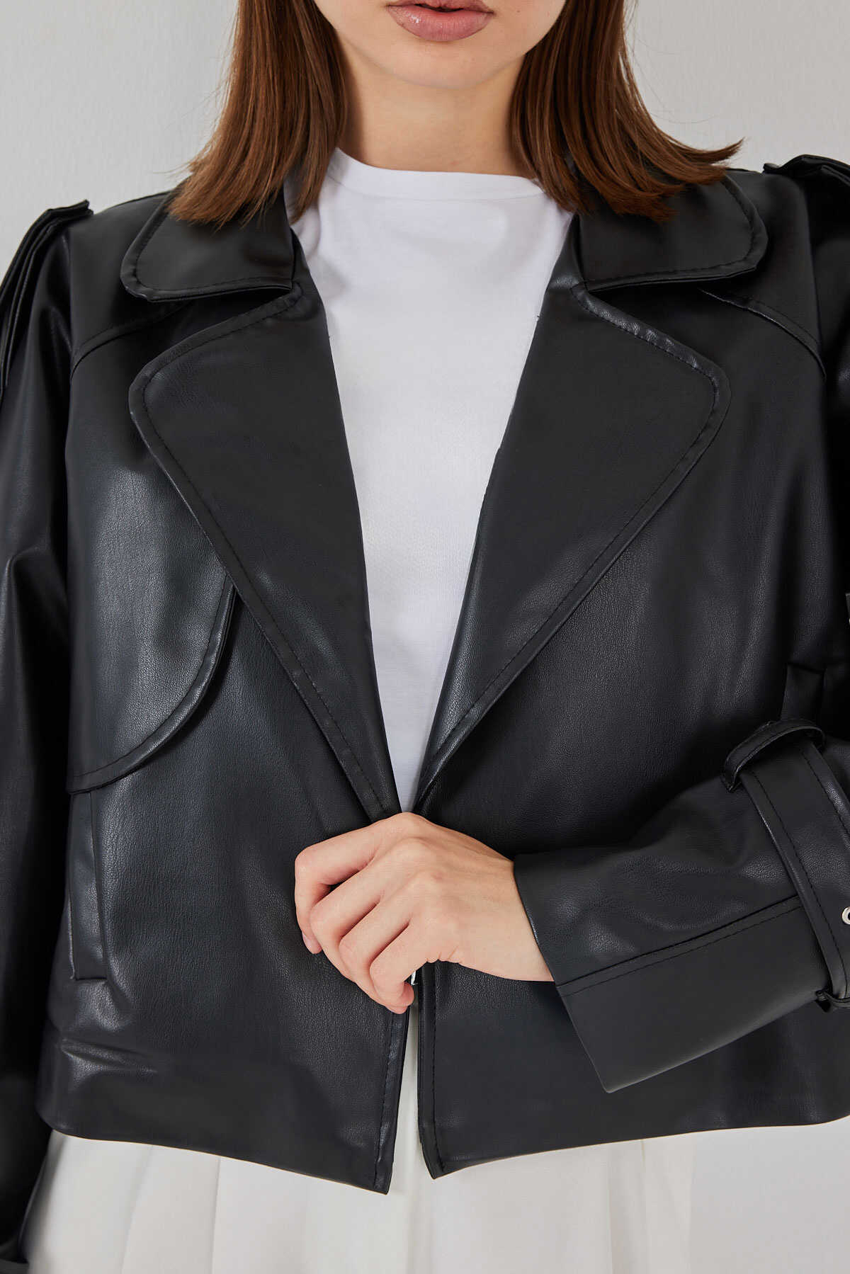 Kadın Oversize Deri  Mont 1047