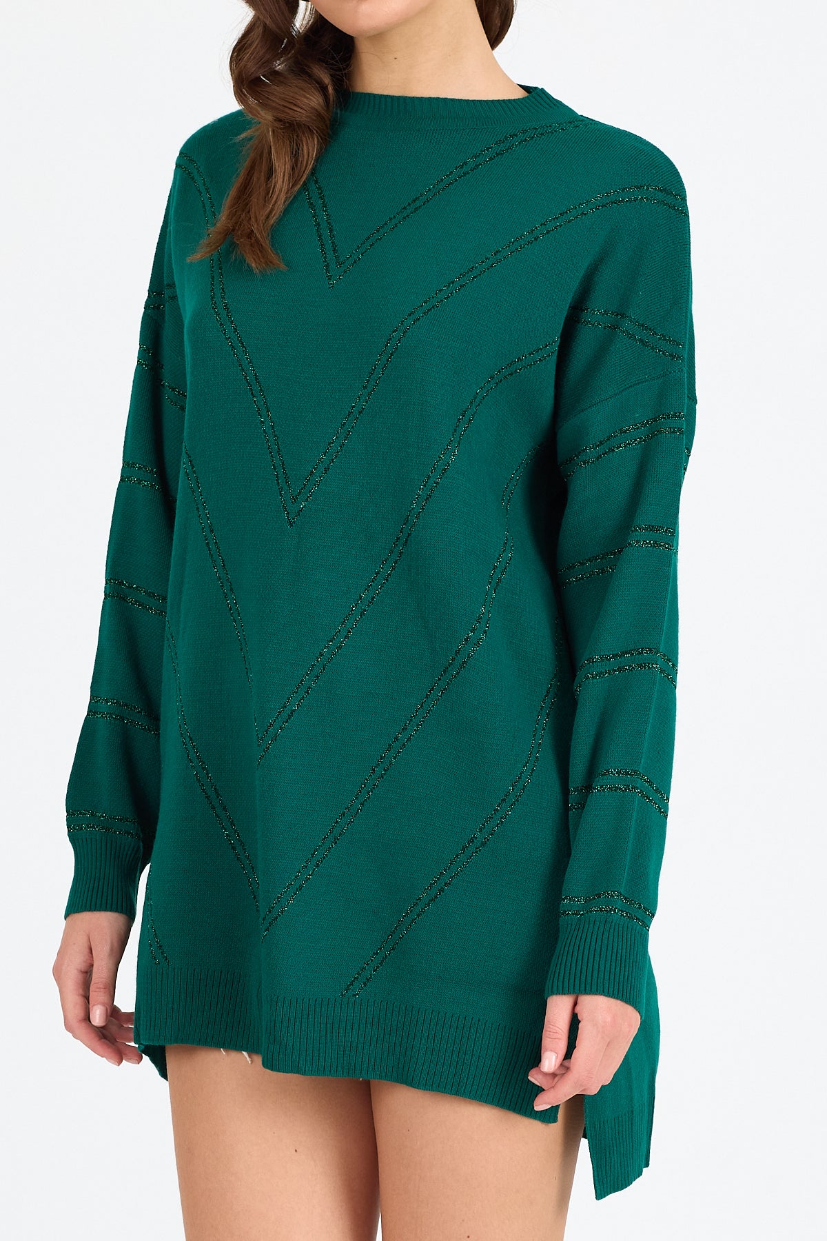 Kadın Sim Garnili Bisiklet Yaka Triko Bluz 21014 (Standart Beden s-m-l-xl Beden Uyumludur)