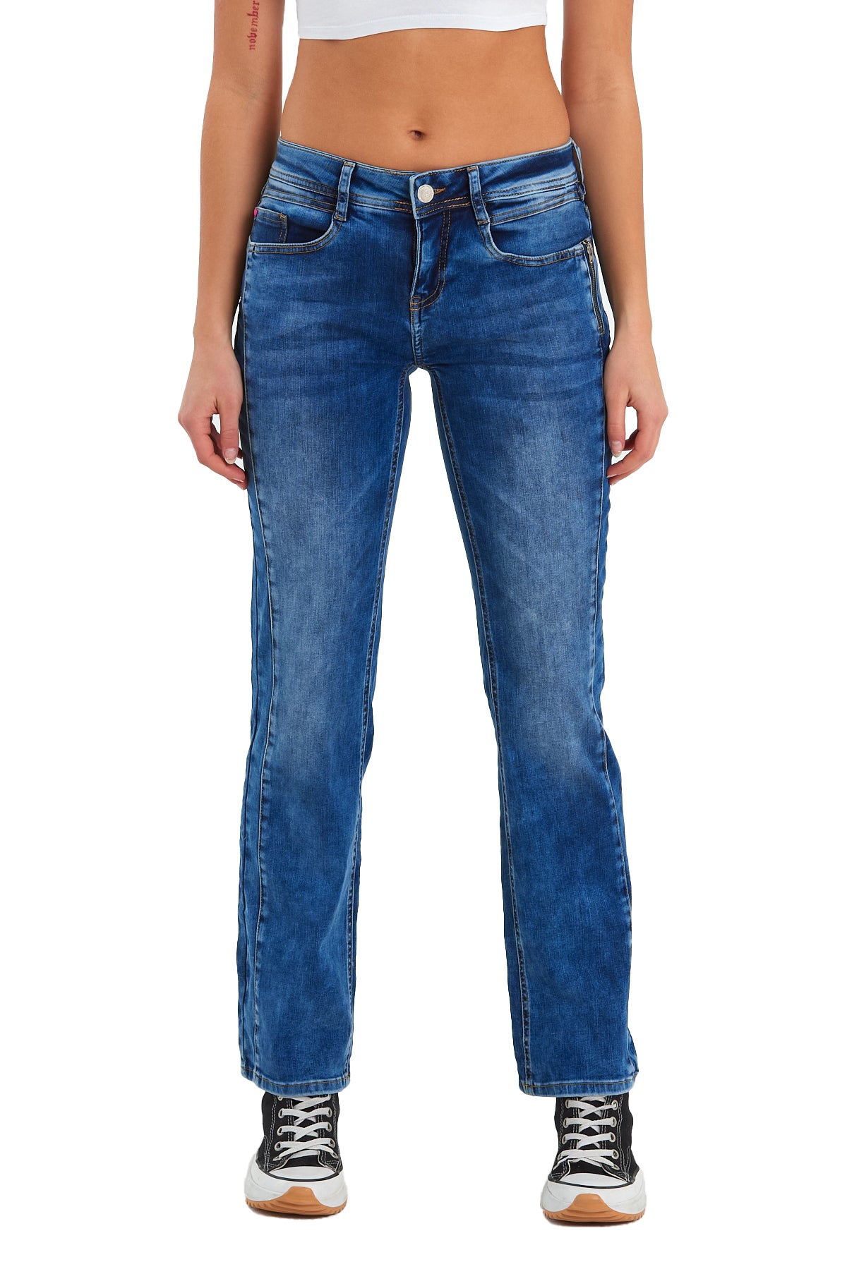 Kadın Sol Cep Fermuarlı Denim Pantolon RD24YB013780