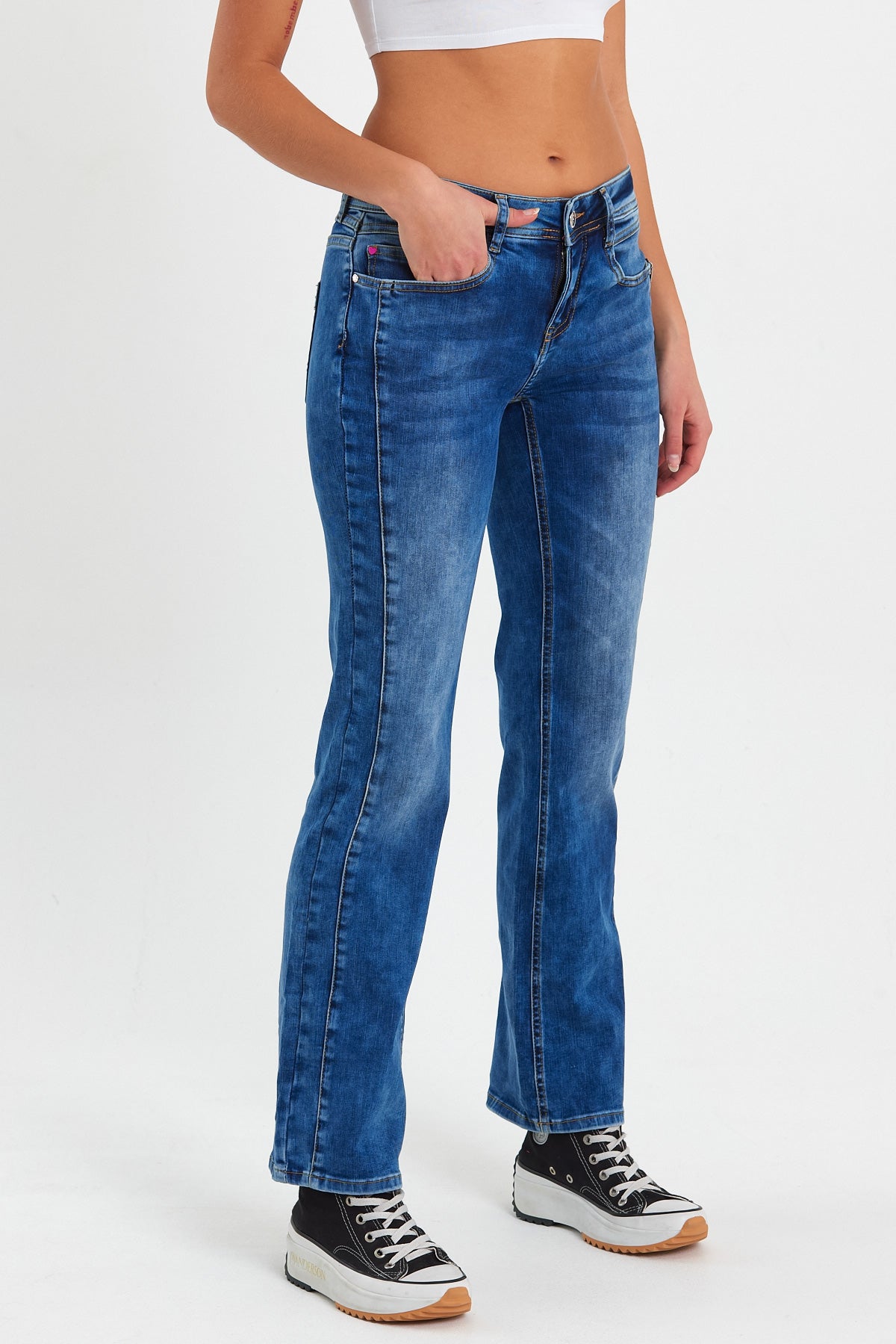 Women's Left Pocket Zippered Denim Trousers RD24YB013780