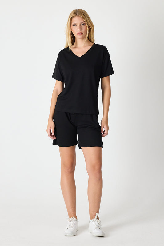 Kadın V Yaka Kısa Kol Şort Takım 2996