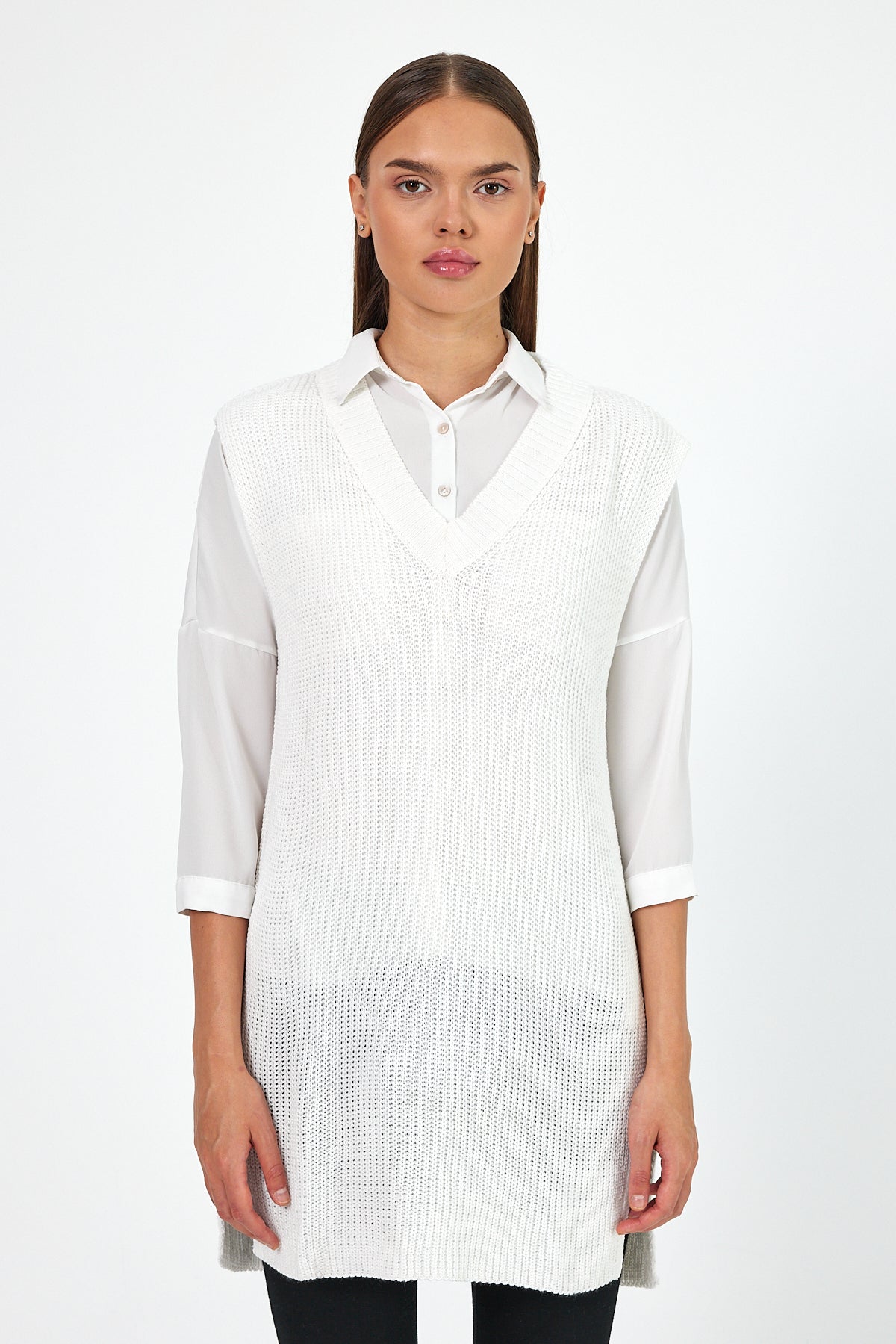 Women's V-Neck Zero Sleeve Knitwear Sweater 0608