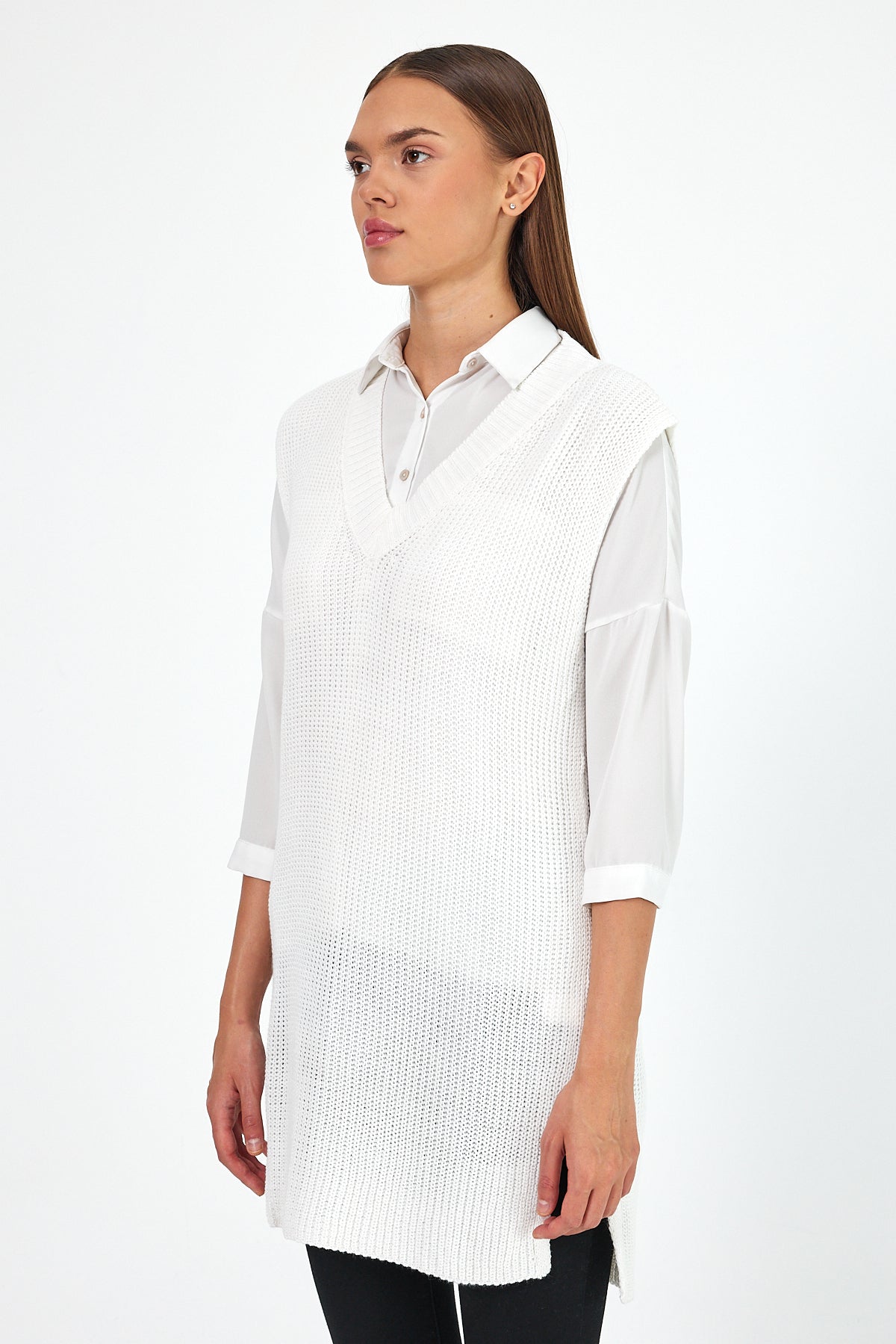 Women's V-Neck Zero Sleeve Knitwear Sweater 0608