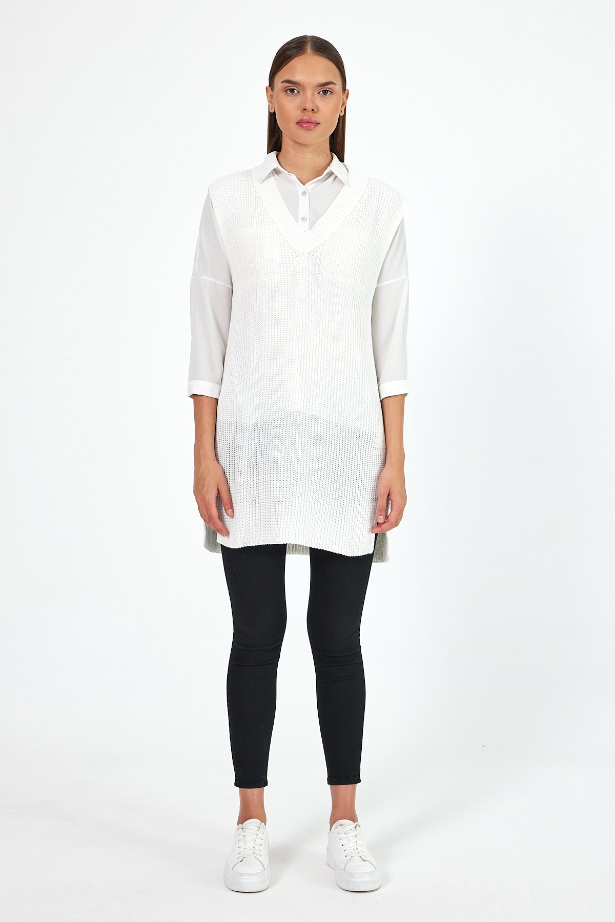 Women's V-Neck Zero Sleeve Knitwear Sweater 0608
