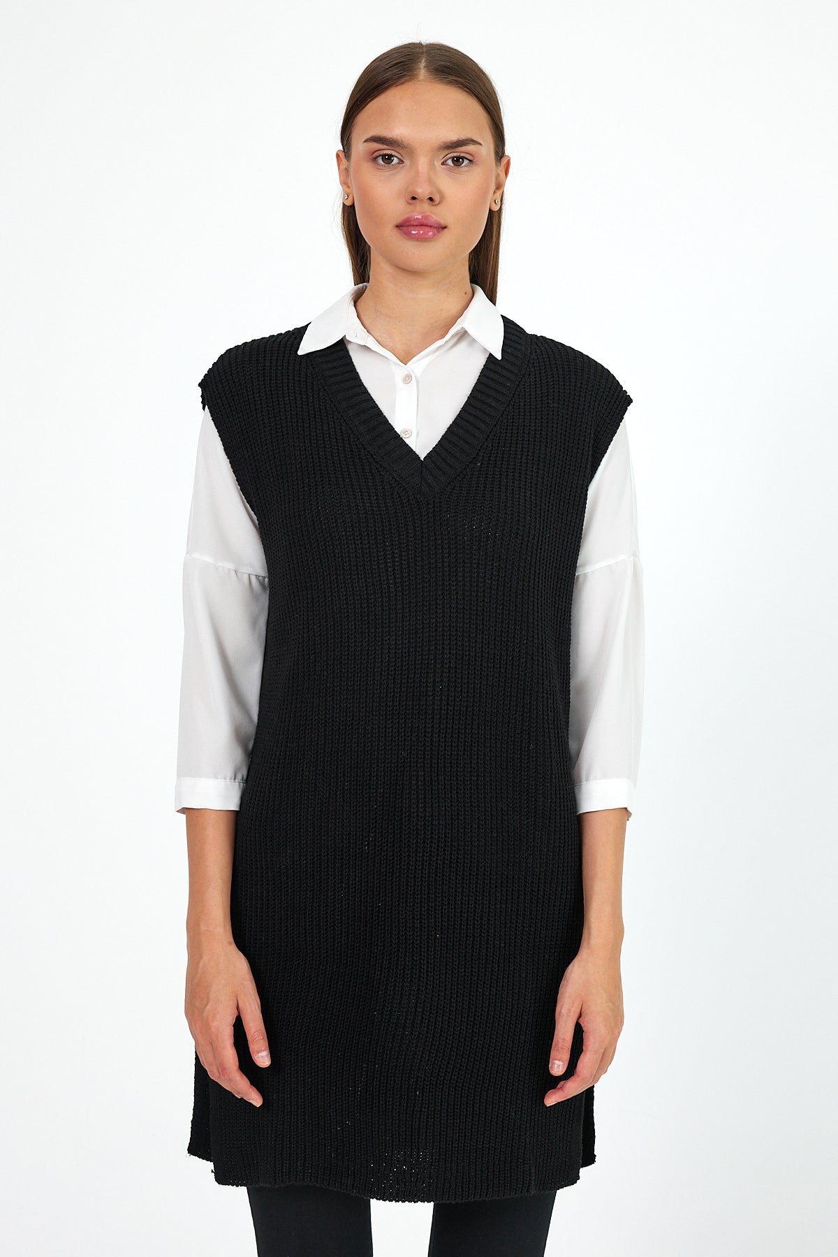 Women's V-Neck Zero Sleeve Knitwear Sweater 0608