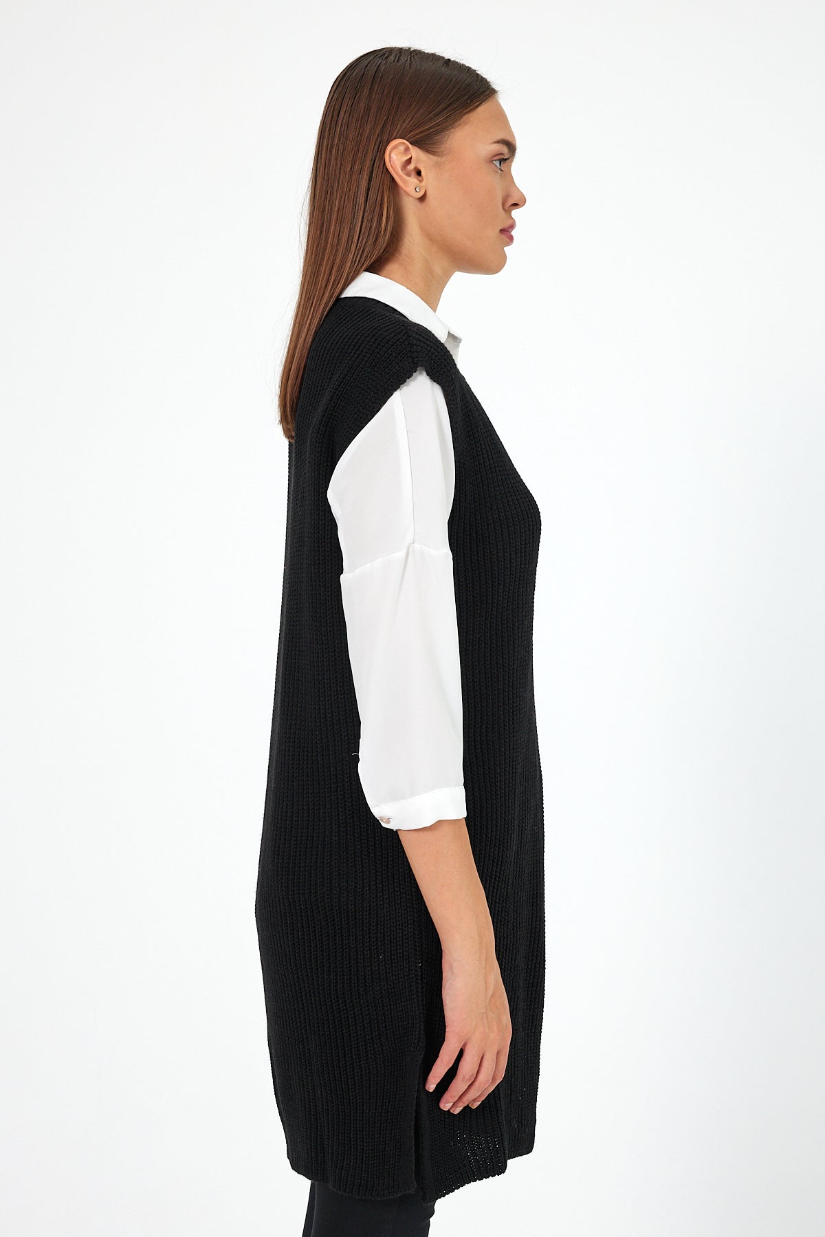 Women's V-Neck Zero Sleeve Knitwear Sweater 0608