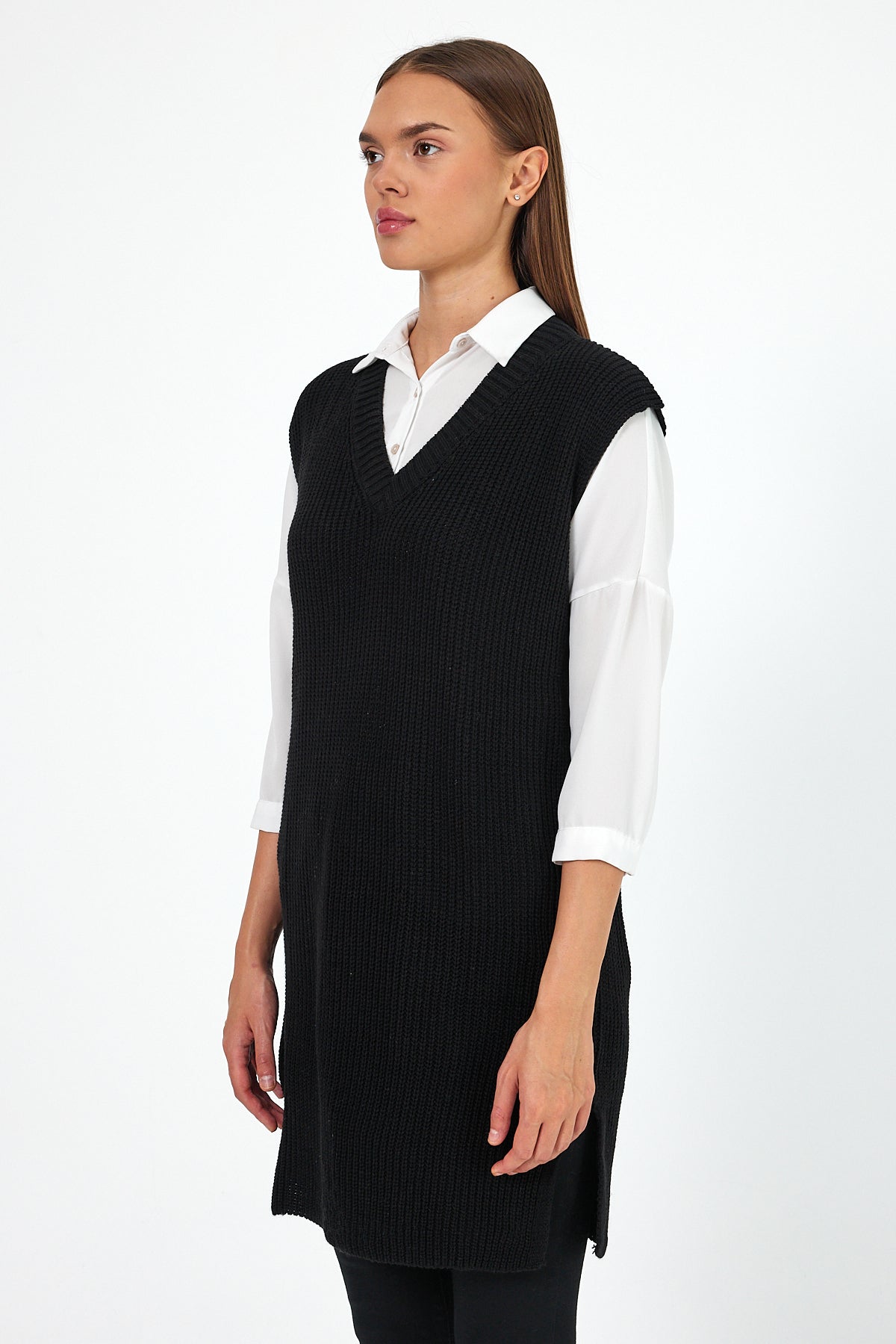 Women's V-Neck Zero Sleeve Knitwear Sweater 0608