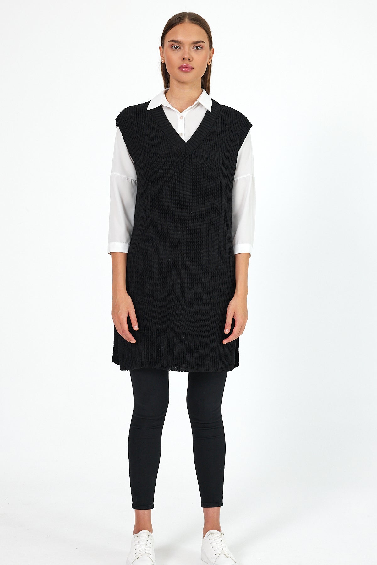 Women's V-Neck Zero Sleeve Knitwear Sweater 0608