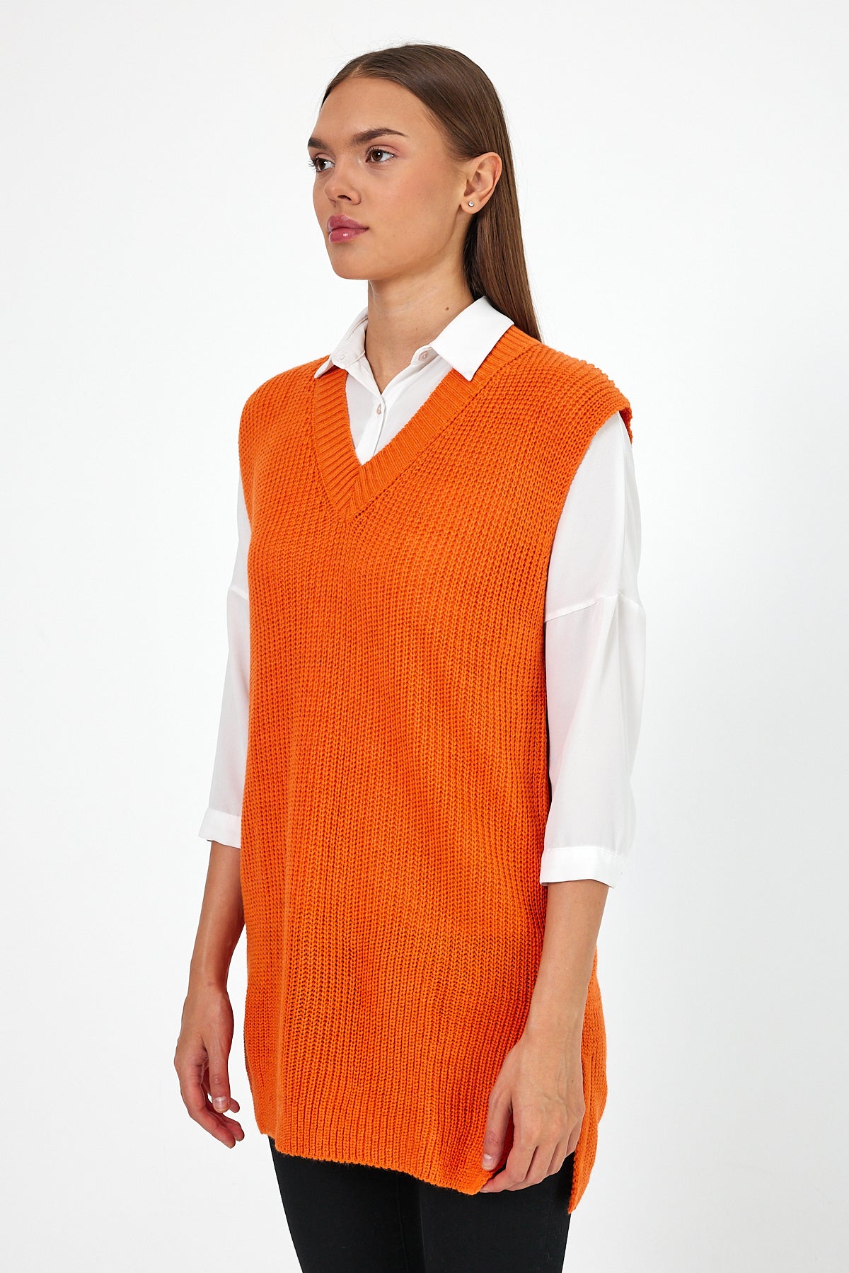 Women's V-Neck Zero Sleeve Knitwear Sweater 0608