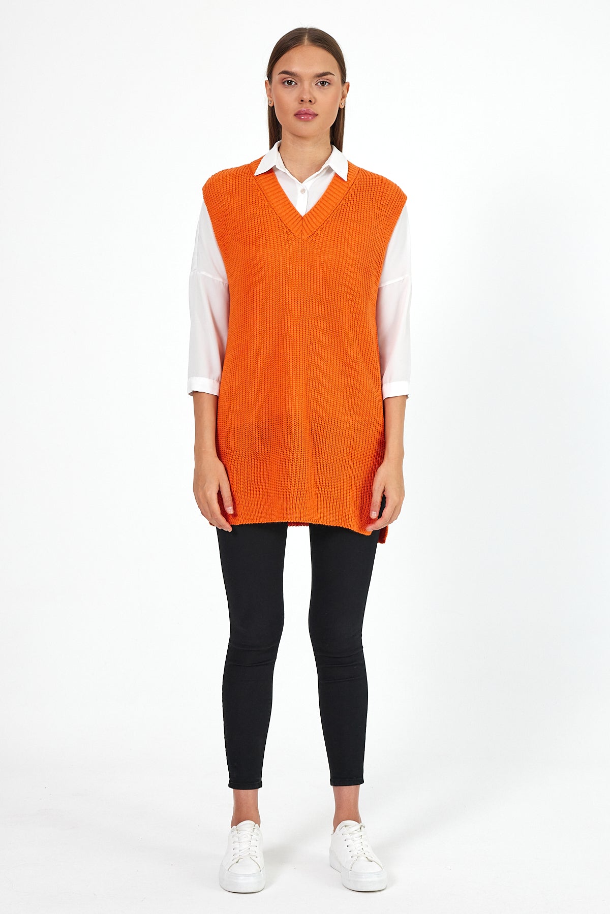 Women's V-Neck Zero Sleeve Knitwear Sweater 0608