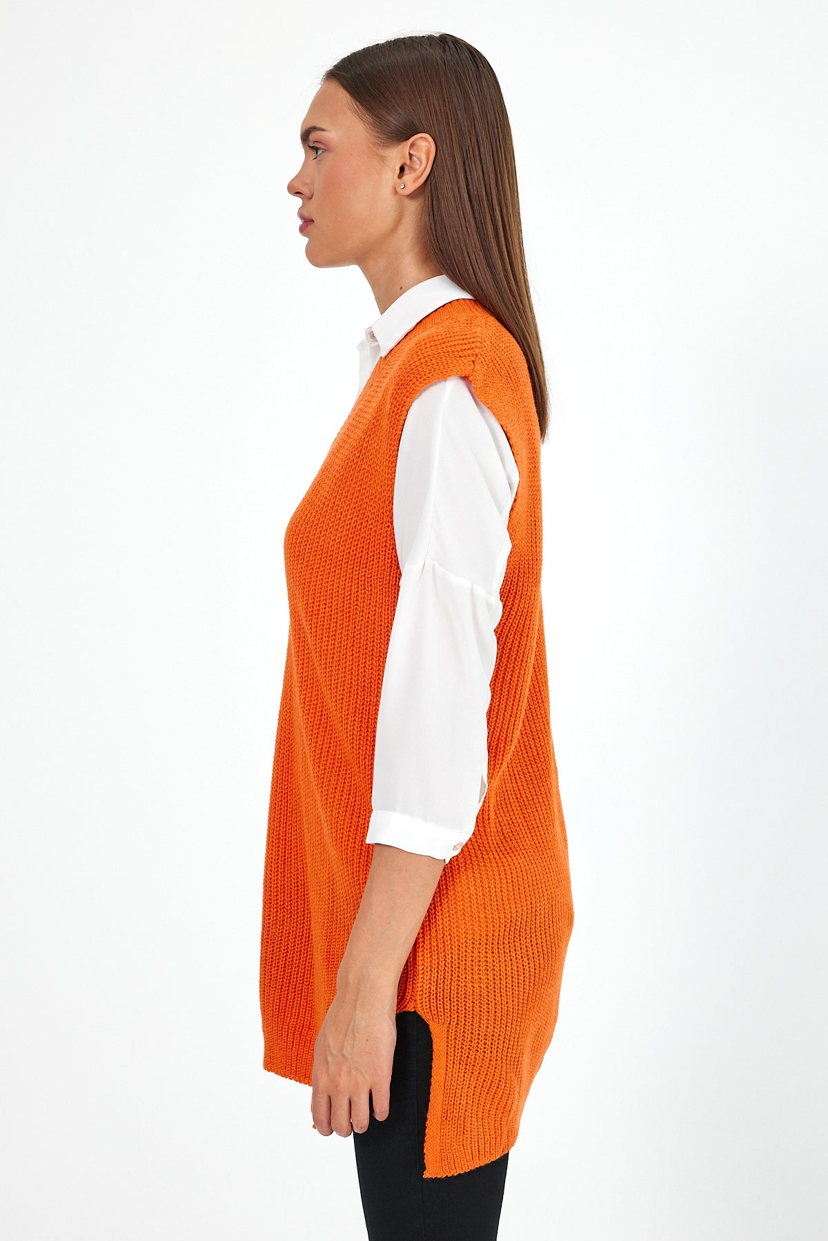 Women's V-Neck Zero Sleeve Knitwear Sweater 0608
