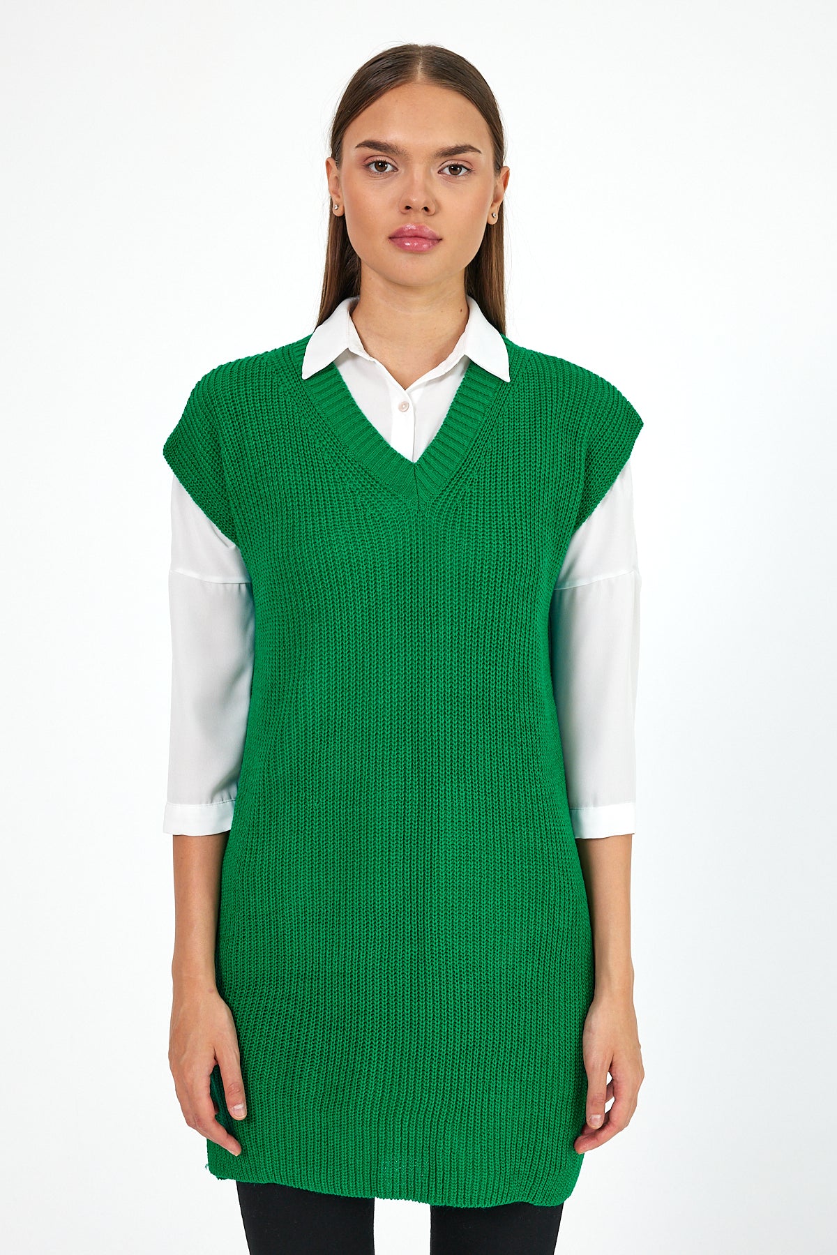 Women's V-Neck Zero Sleeve Knitwear Sweater 0608