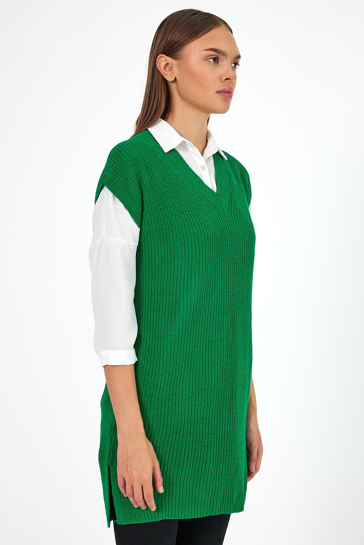 Women's V-Neck Zero Sleeve Knitwear Sweater 0608