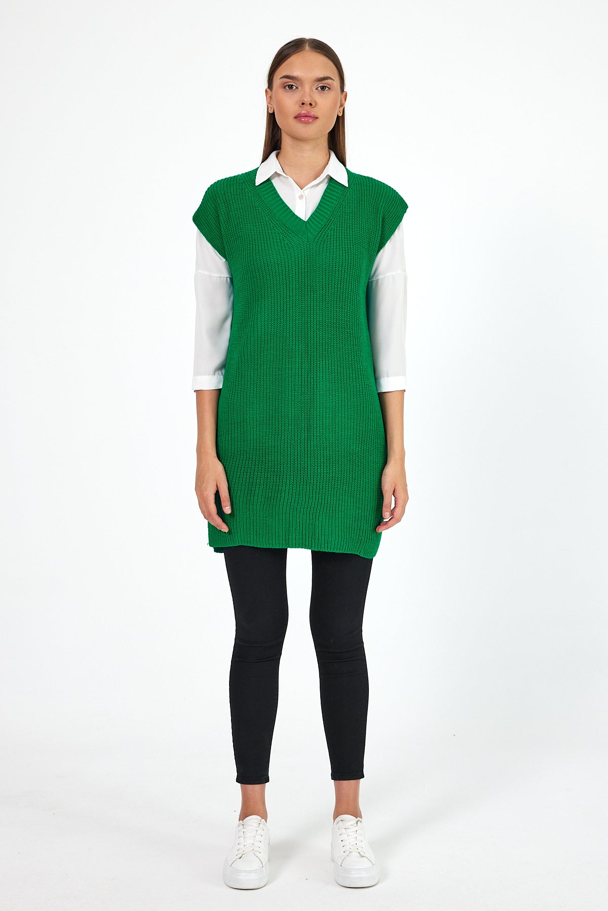 Women's V-Neck Zero Sleeve Knitwear Sweater 0608