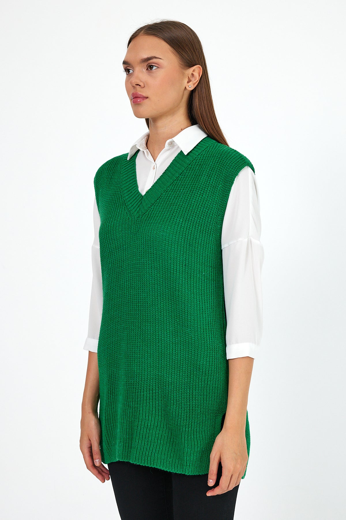 Women's V-Neck Zero Sleeve Knitwear Sweater 0608
