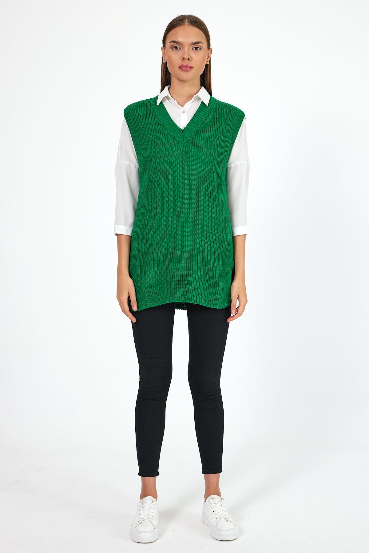 Women's V-Neck Zero Sleeve Knitwear Sweater 0608