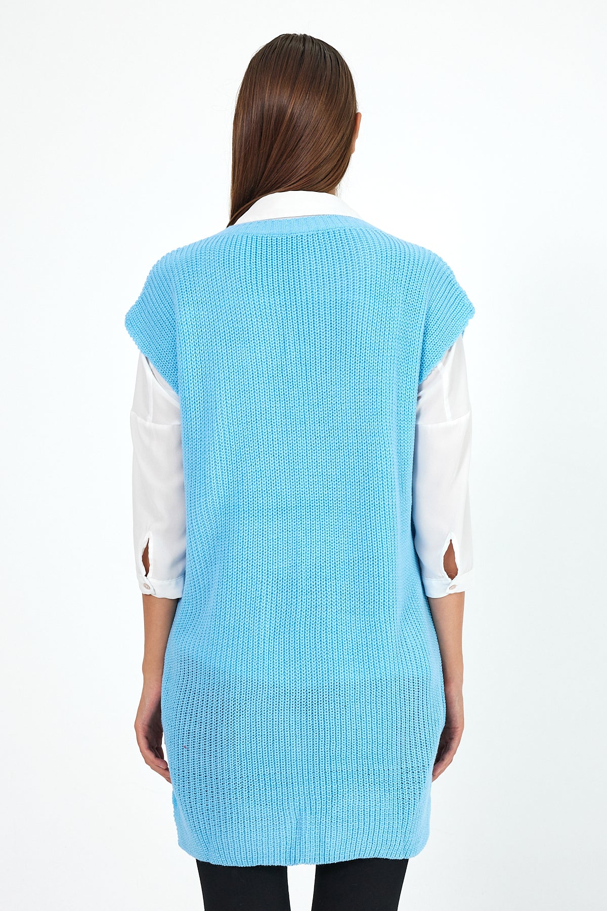 Women's V-Neck Zero Sleeve Knitwear Sweater 0608