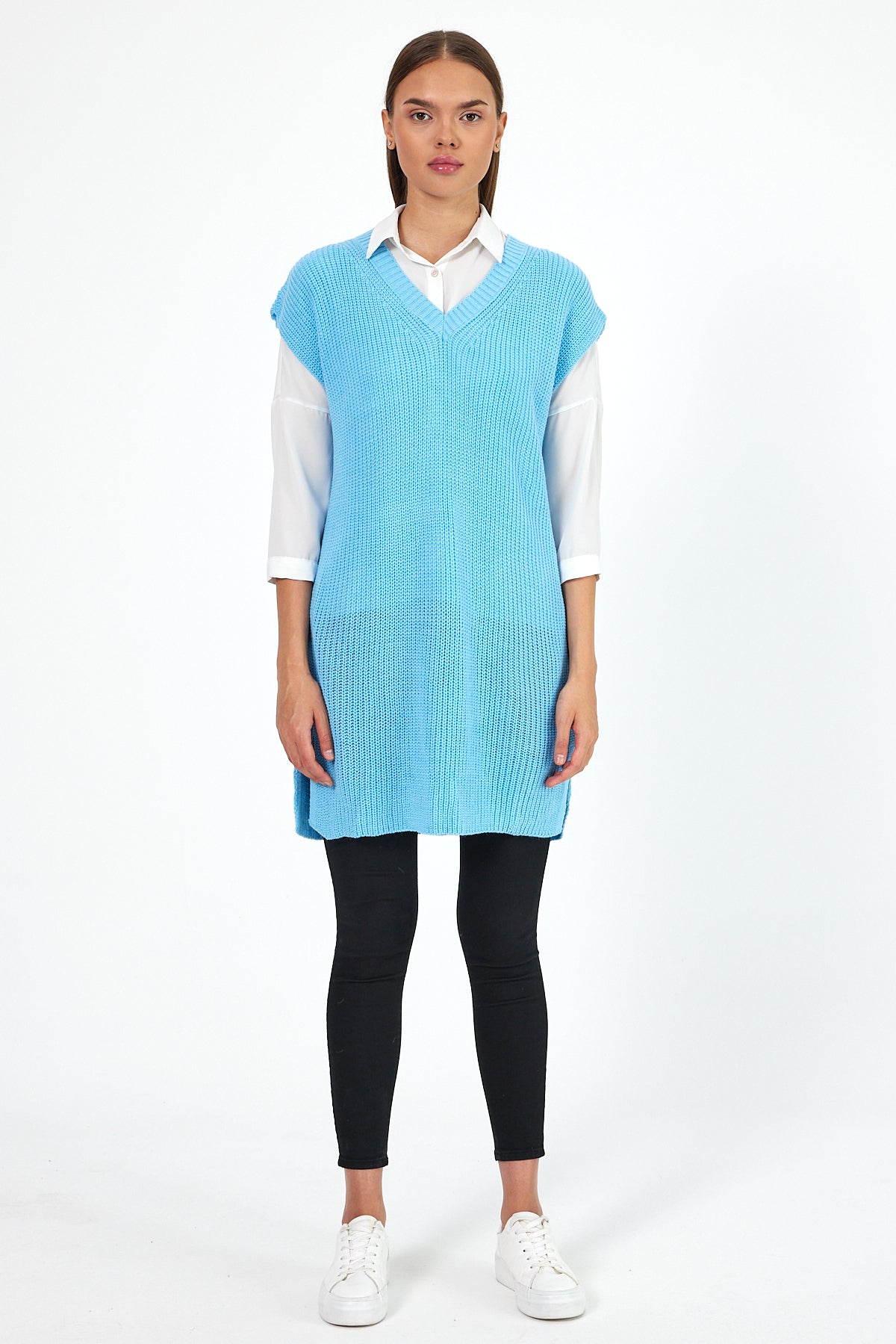 Women's V-Neck Zero Sleeve Knitwear Sweater 0608