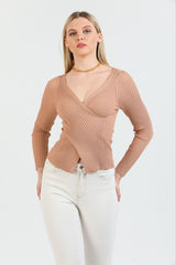 Women's V Neck Knit Bodysuit 2437