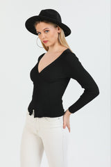 Women's V Neck Knit Bodysuit 2437