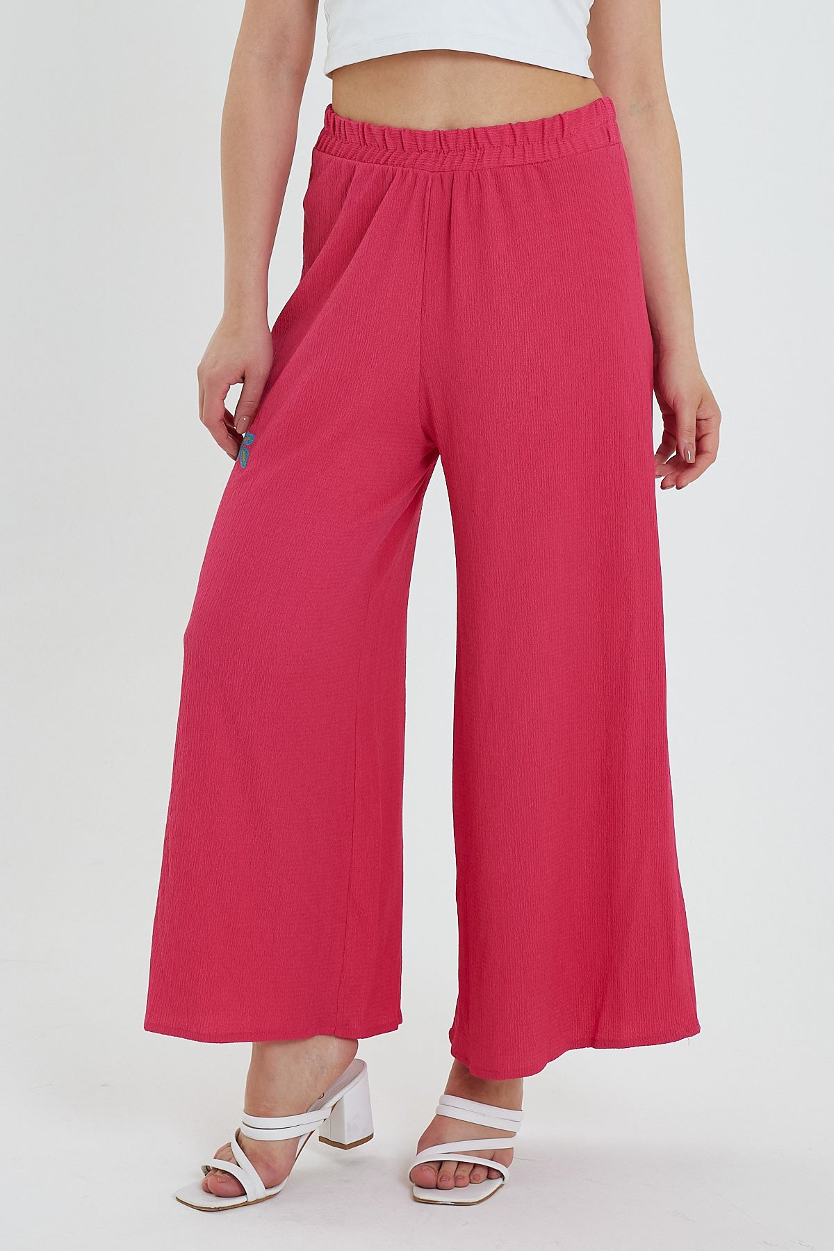 Women's Side Embroidered Wide Leg Trousers 914